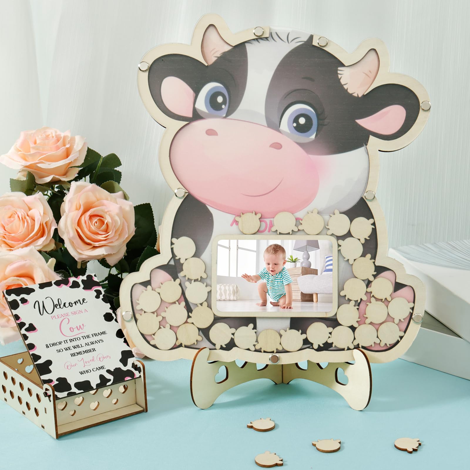 Księga gości na baby shower zestaw alternatywnych książek gości na baby shower z ramką na zdjęcia drewniane dekoracje baby shower baby shower znak książka na urodziny