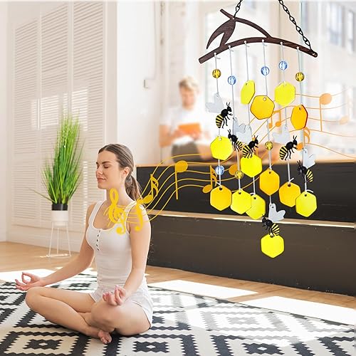 Miniatura 6 de Campanillas de viento de abejas para exteriores, campanillas de viento únicas de vidrieras de abejas para decoración de patio al aire libre, es un