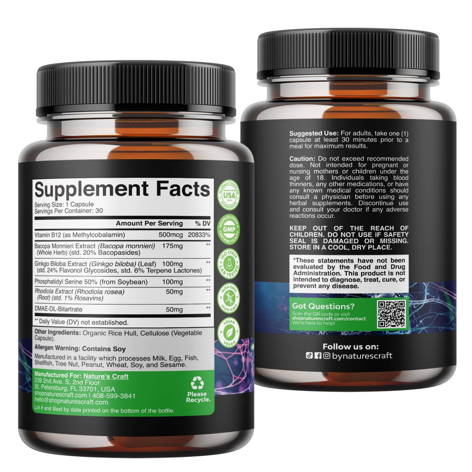 Brain IQ Complex with Bacopa Monnieri, Ginkgo Biloba - 30 Count — Amazon image 7