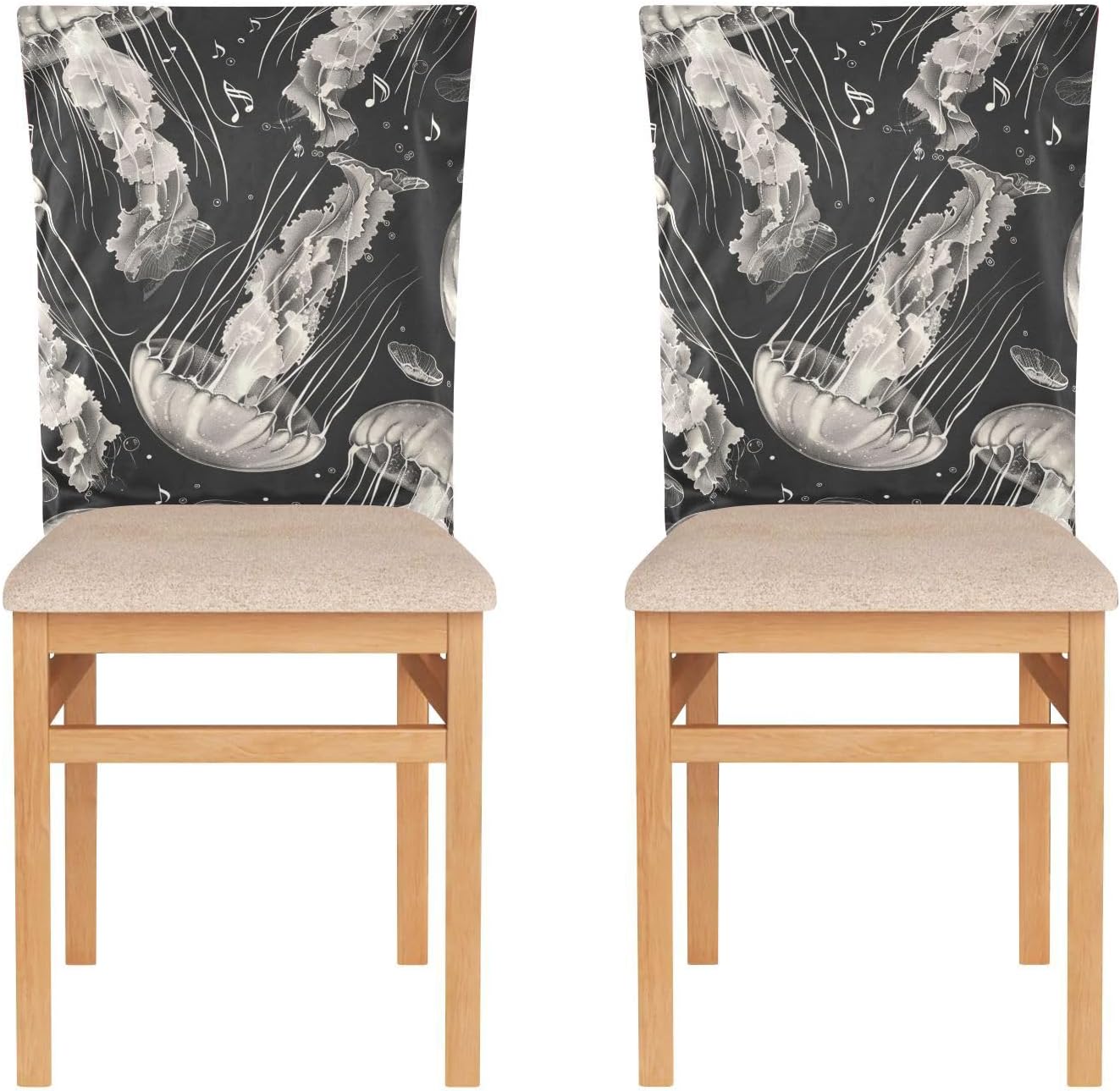 ALAZA Jellyfish Music Notes Chair Back Cover Set of 6, Washable Reusable Removable Chair Slipcovers Decorative Chair Cover for Home Kitchen Wedding Party