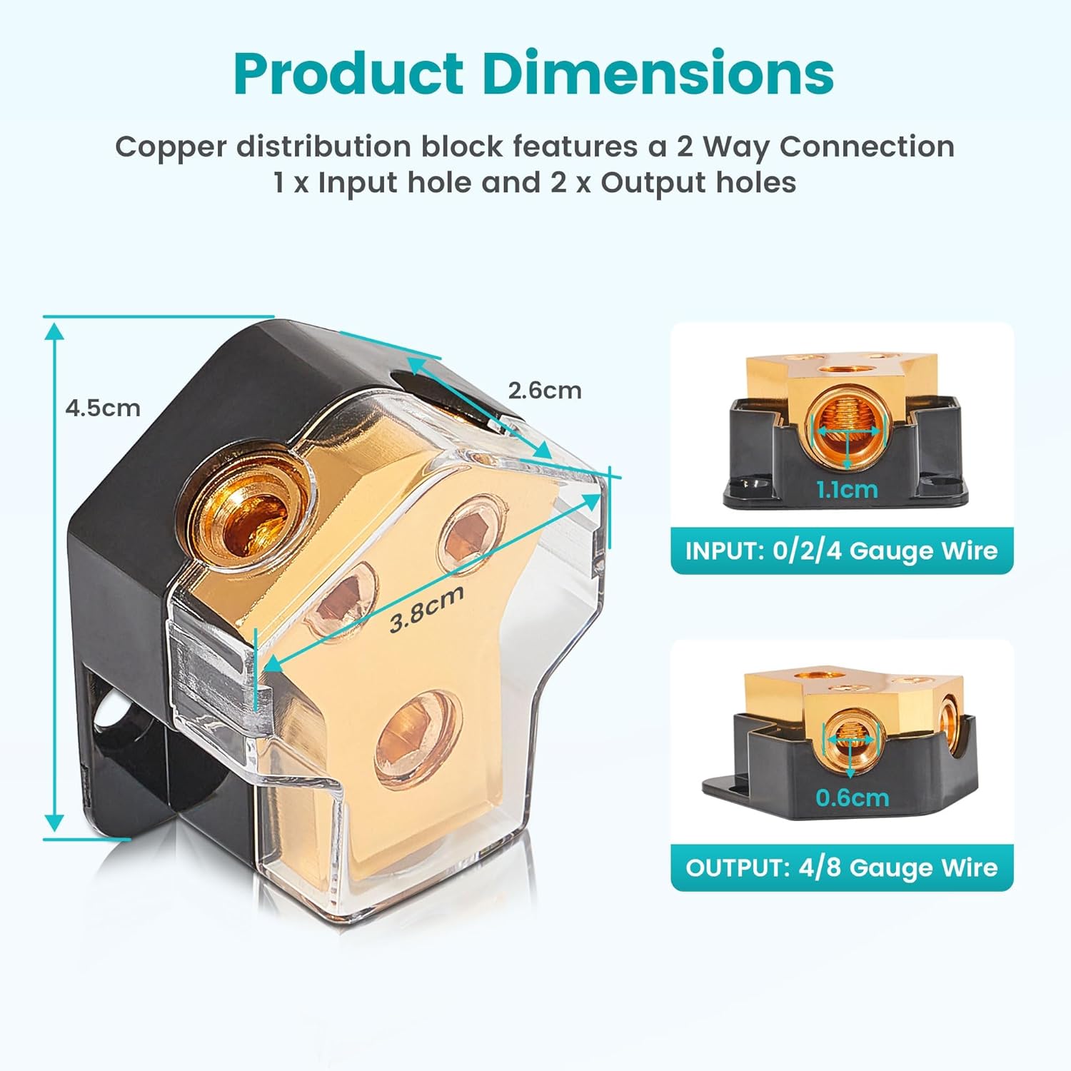 NuIth 2 Way in 4 Way Out Fused Distribution Block with Red LED Indicator + 2 Way Copper Power Distribution Block