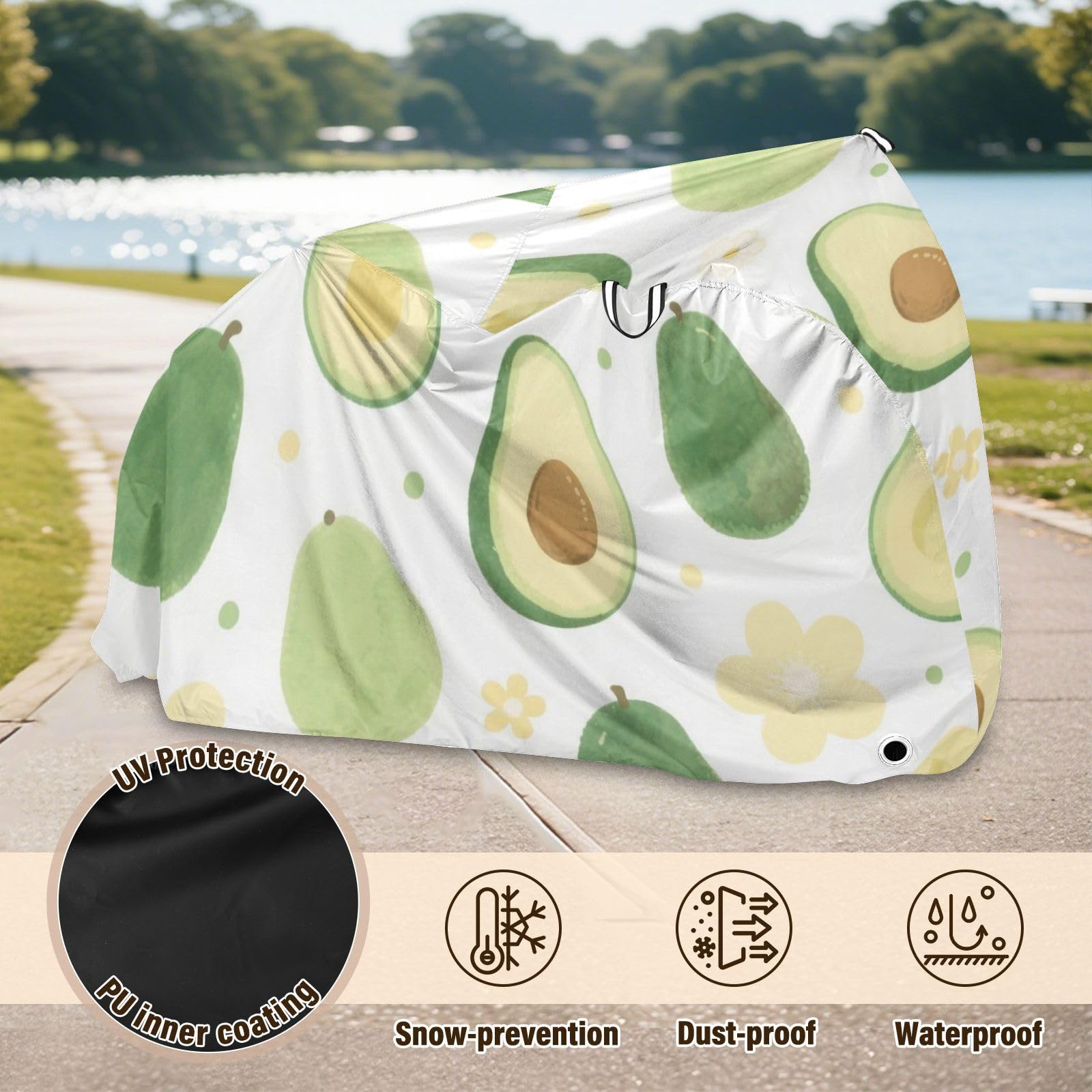 Housse de vélo imperméable avec trous de verrouillage pour intérieur et extérieur - Convient à la plupart des protections pour vélo électrique - Vert avocat