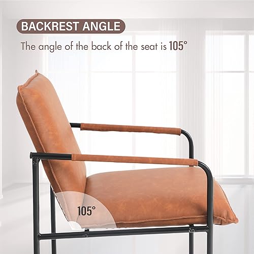 Miniatura 5 de MAISON ARTS Clearance on Silla de salón decorativa de piel sintética, sillón retro moderno de mediados de siglo con marco de acero para sala de Gris