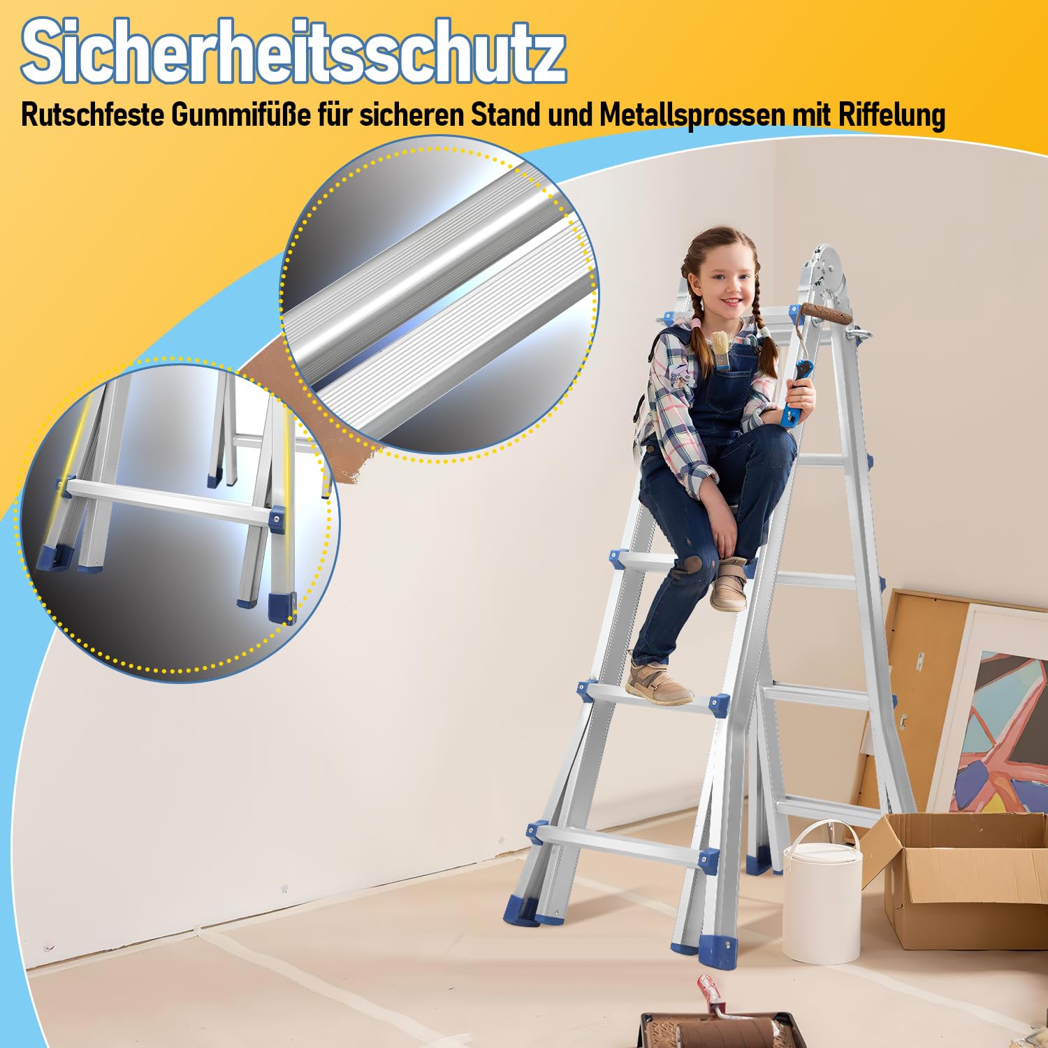 Lospitch Scala multifunzione, 513 cm, 4 x 5 gradini, in alluminio 3 in 1, scala telescopica multifunzione, regolabile, antiscivolo, scala pieghevole, portata fino a 150 kg