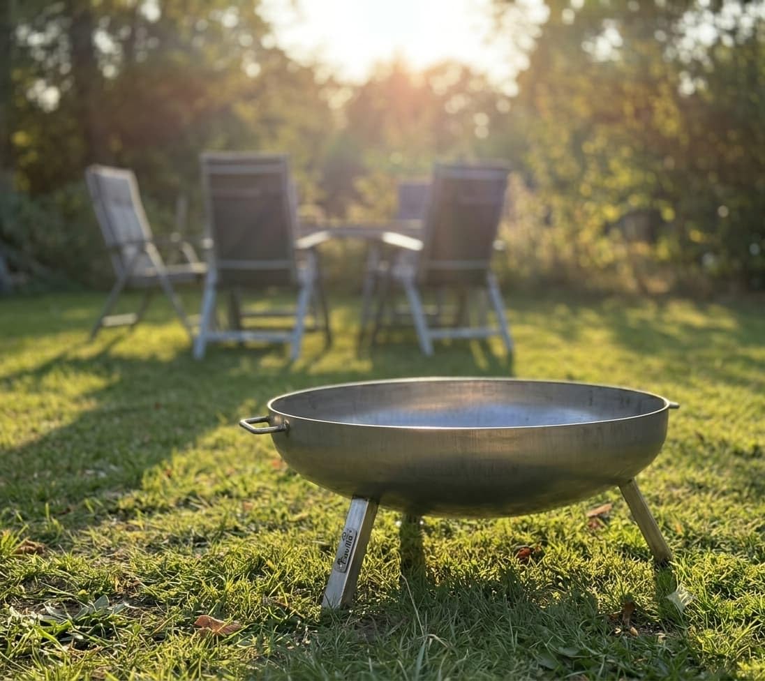 Feuerschale Garten 64,5 cm – Stahl Feuerstelle für Garten, Terrasse & Camping, 3 stabile Standbeine, zerlegbar & tragbar, Outdoor Feuerschale zum Grillen