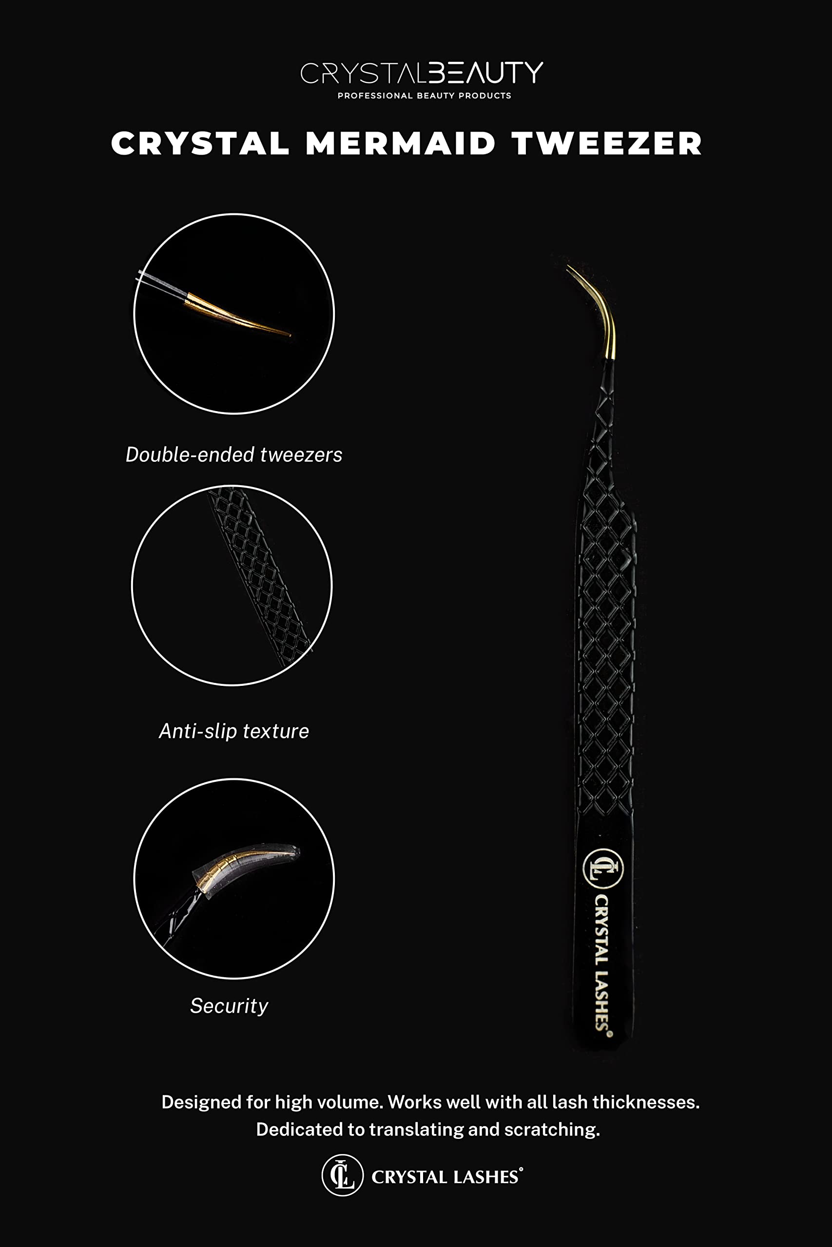 Zestaw Pęset Crystal Lashes 3szt z pokrowcem