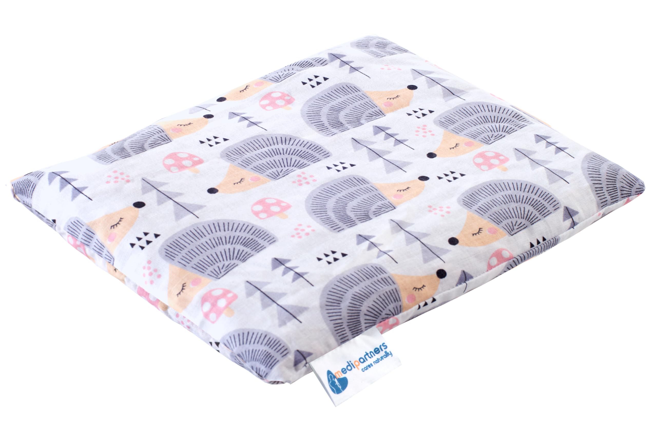 Medi Partners Cherry Stone Cushion Large Heat Pillow 500 g Rectangle 20x25 cm Natural 100% Cotton Heat + Cold Therapy Massage Therapy (Hedgehogs)