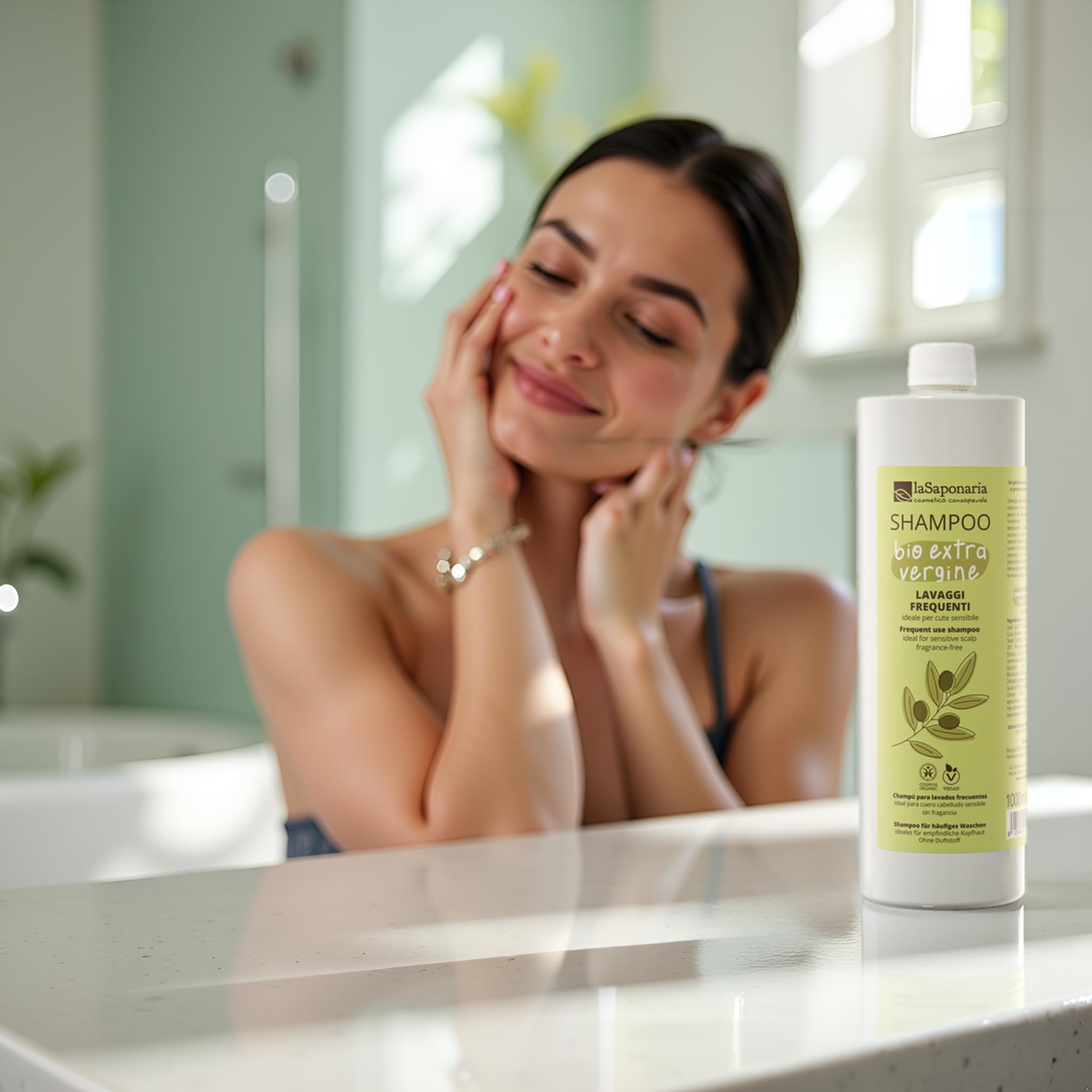 La Saponaria | Champú Extra Virgen sin fragancia – Fórmula ultrasuave y ecológica, ideal para cuero cabelludo sensible. Limpieza delicada con ingredientes naturales, formato 1 L.