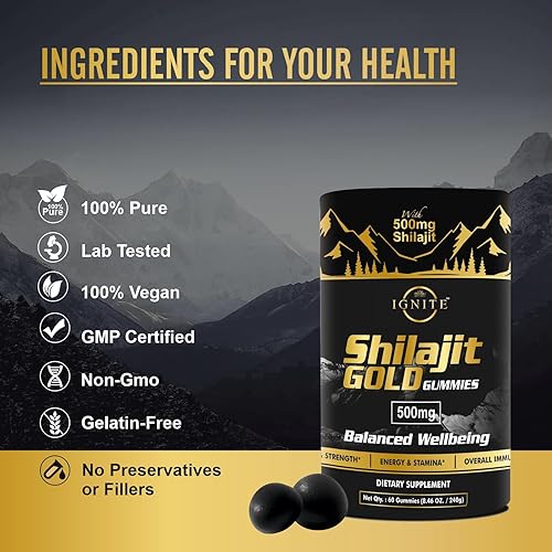 Miniatura 3 de Gomitas puras de Shilajit del Himalaya  75% + ácido fúlvico, grado oro de alta potencia  Mezcla para energía, vitalidad y apoyo inmunológico, para