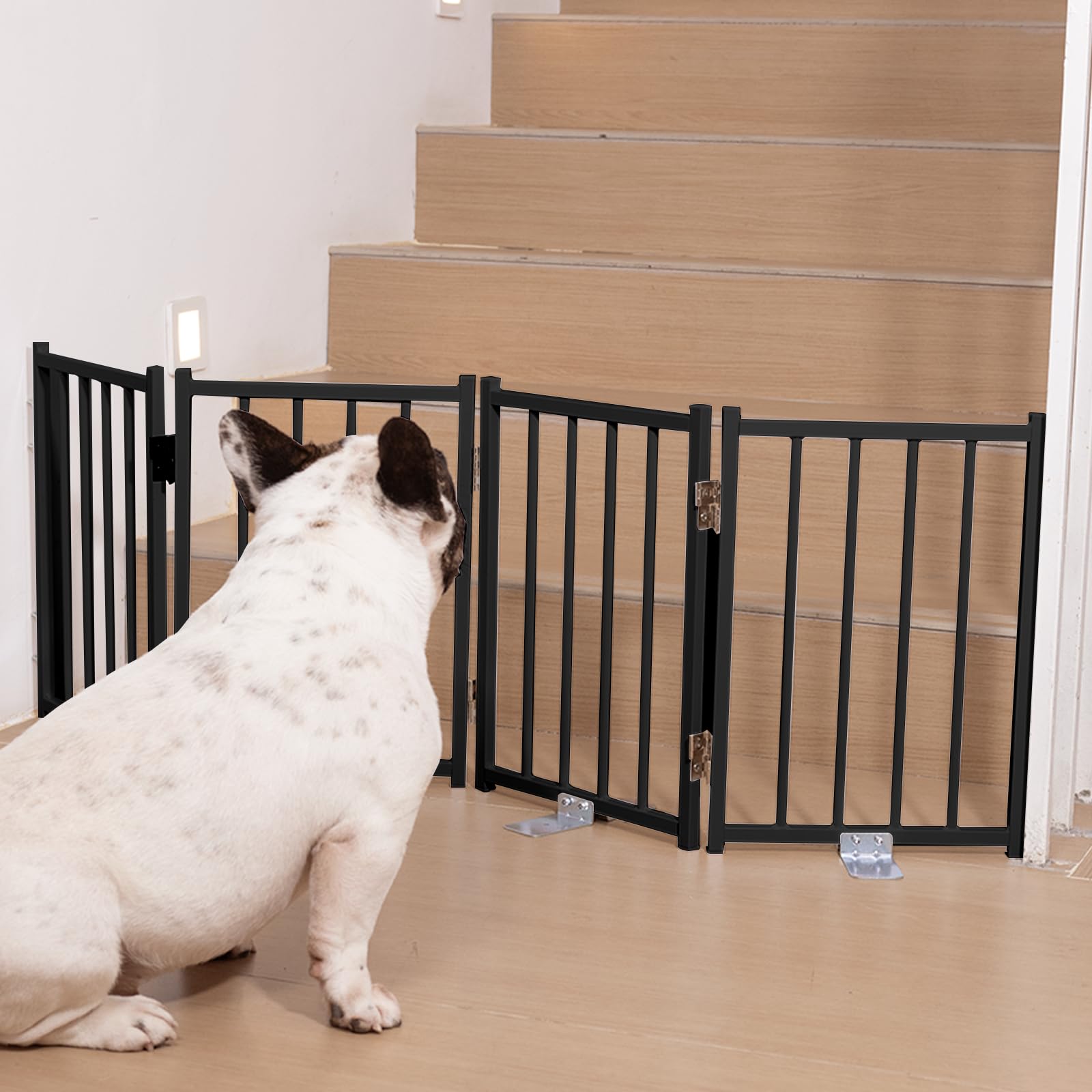 No Pawblems Puerta corta independiente para perros, cerca plegable de 16.5 pulgadas de alto para interiores y exteriores, puerta e