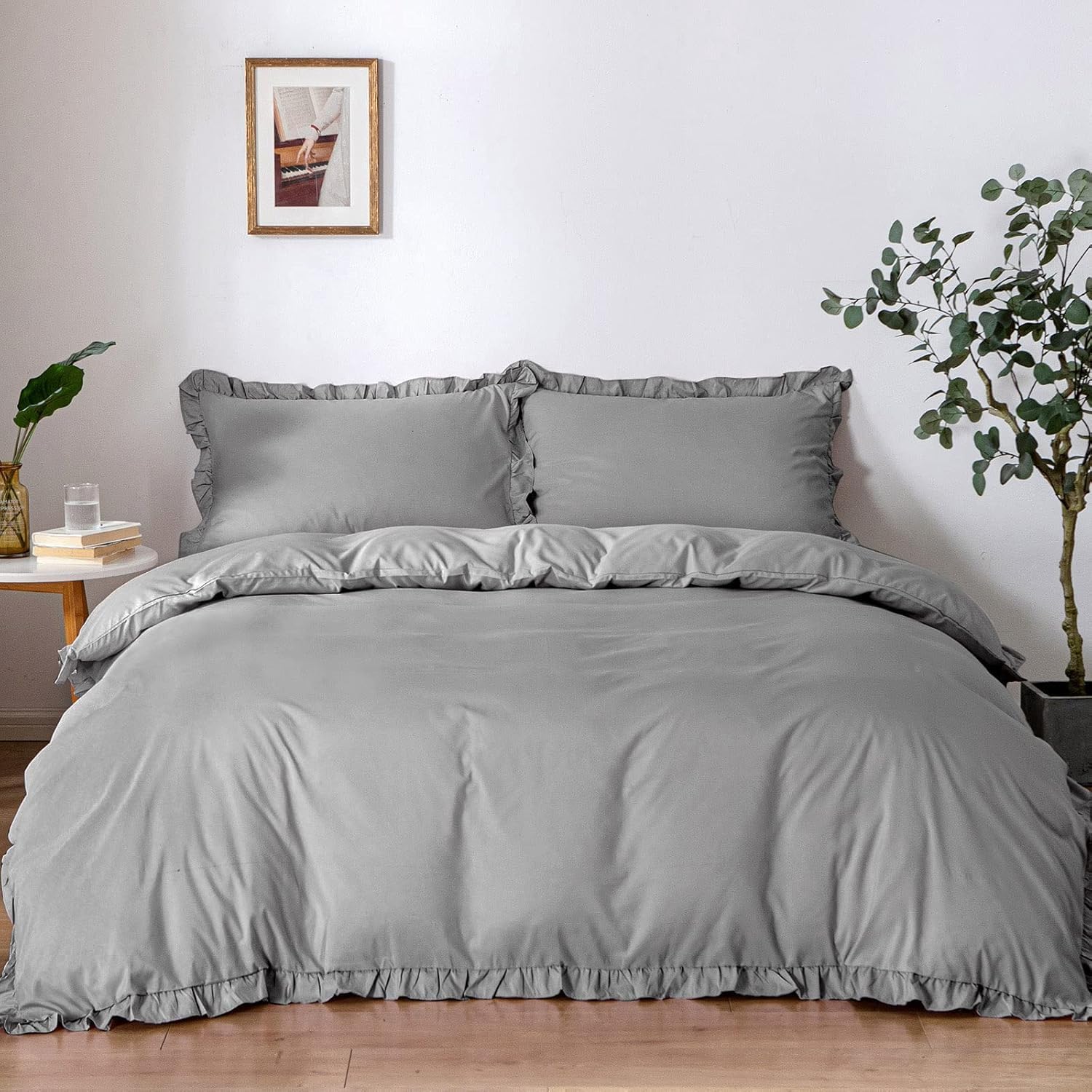 Tokokimo Quilt Cover, 3 Pieces Microfiber Duvet Cover Queen Set with Zipper Closure and Corner Ties, 90x90inches, Grey