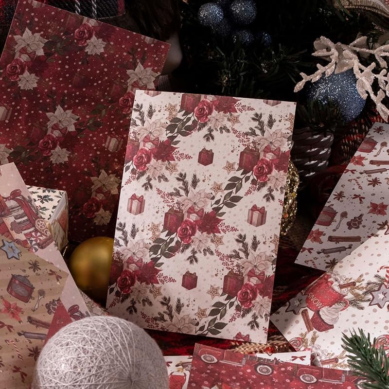 Alideco400 pcs Vintage Scrapbook Paper,Christmas cheer Scrapbooking Paper for Journaling Supplies, Decorative Craft Paper for Junk Journals(shengdanhuanlequ)