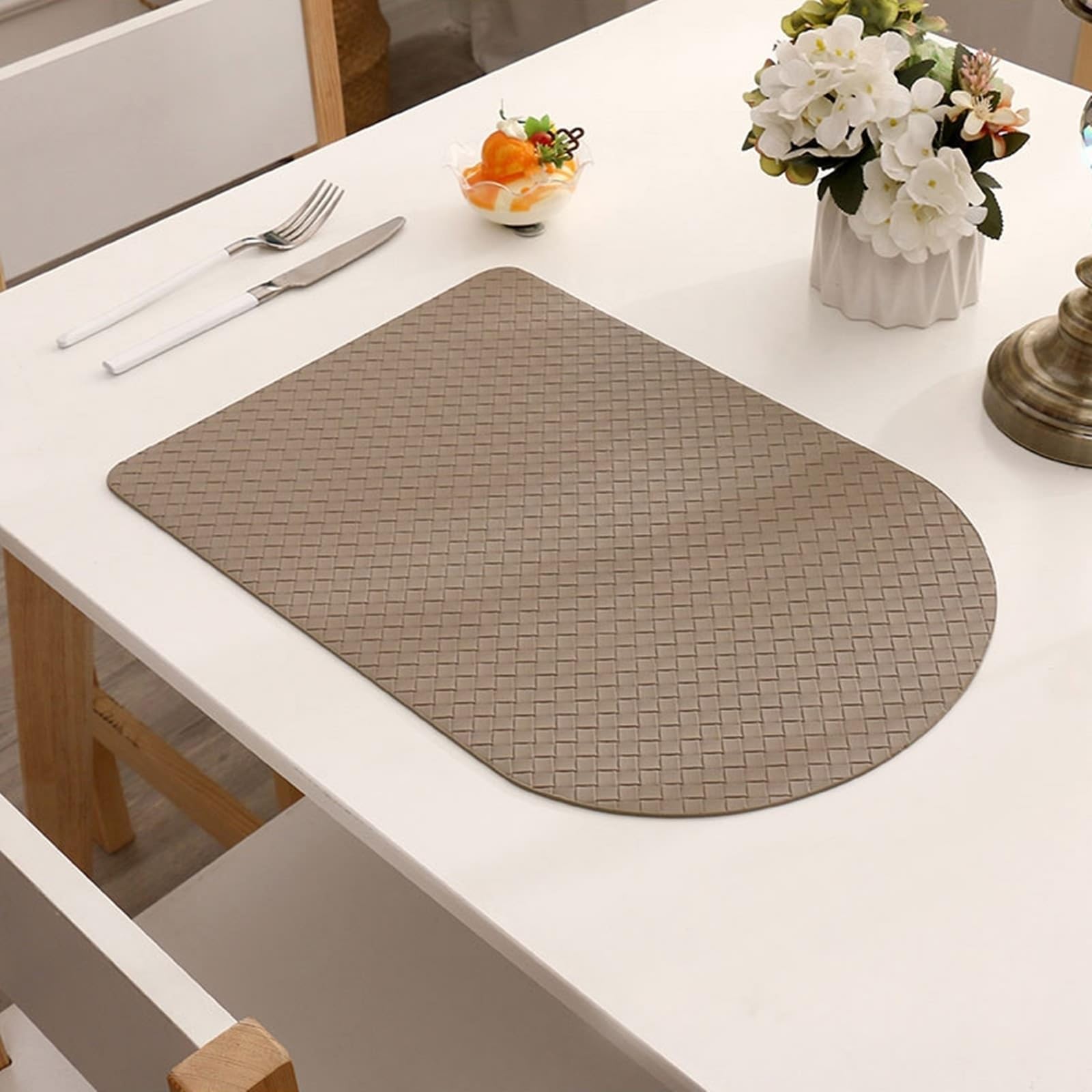 Sets de table kaki anti-tache | Protéger table cuisine lot de 8 tissé