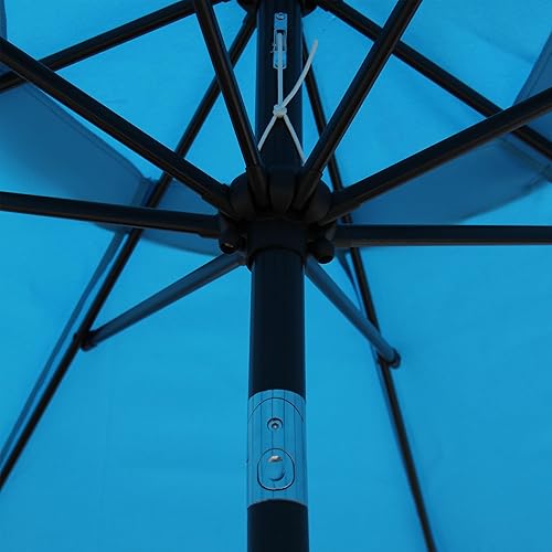 Miniatura 4 de Blissun - Sombrilla de aluminio para patio al aire libre de 9 pulgadas a rayas con pulsador inclinable y manivela