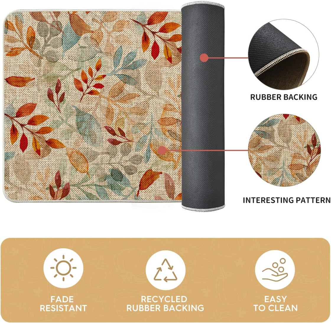 Artoid Mode Watercolor Leaves Eucalyptus Fall Kitchen Mats Set of 2, Home Decor Low-Profile Kitchen Rugs for Floor - 17x29 and 17x47 Inch