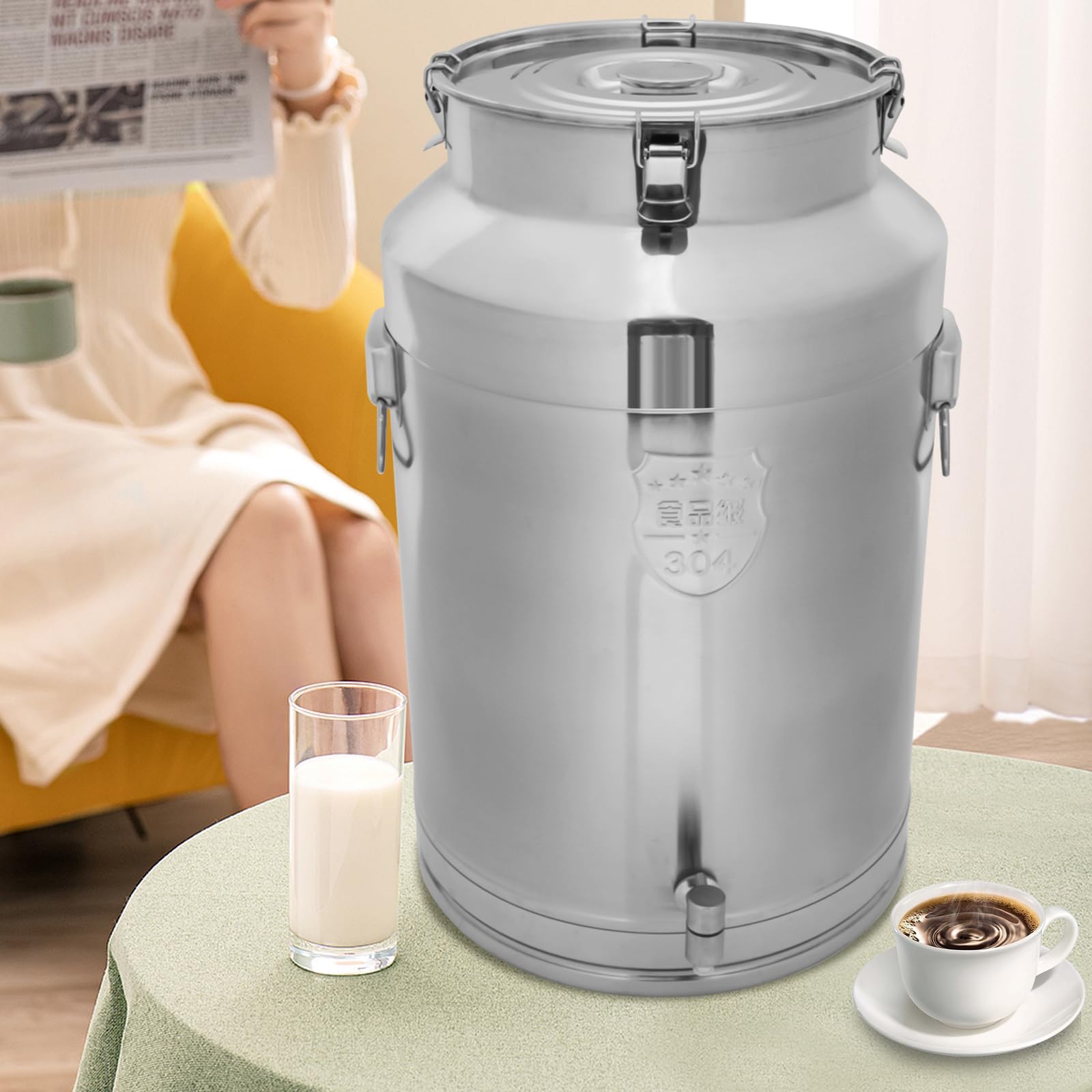 Thermos da 76 l, con rubinetto, dispenser per bevande in acciaio inox, con coperchio per cioccolata calda, tè al latte, tè freddo, latte, succhi di frutta, caffè all'aperto, viaggi e