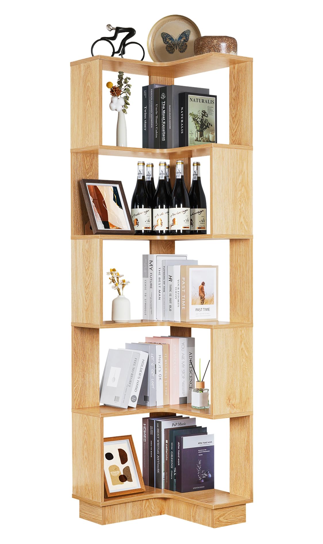 uyoyous 5 Tiers Book Shelf Corner Bookcase Unit Freestanding Book Organizer Stand Book Storage Cabinet Bookshelf Display Book Rack Credenza for Living Room Bedroom Corner Shelf Home Office Decor