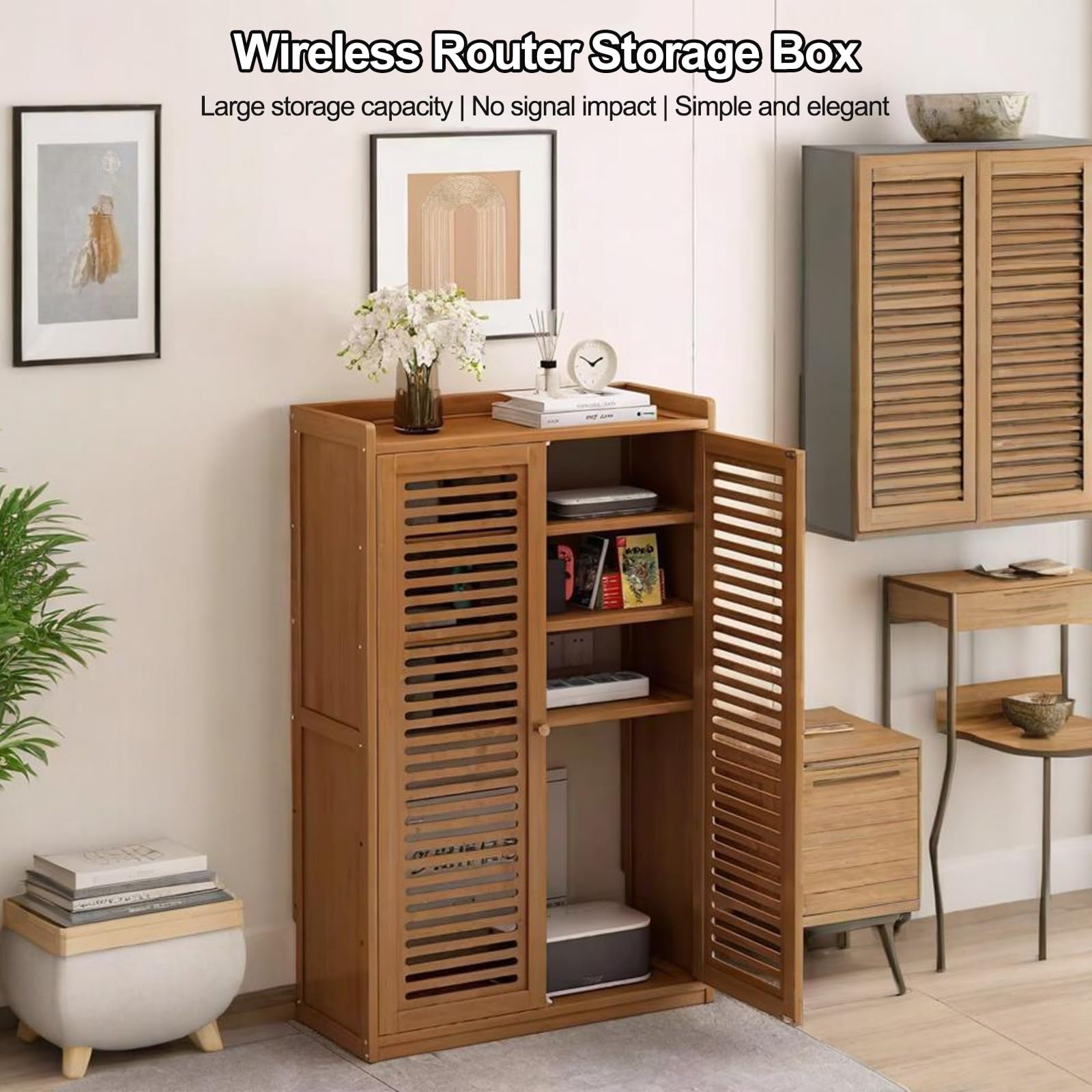 Router WiFi, ukryta szafka do przechowywania, stojąca, wielowarstwowy organizer na półki, do domu i biura, dyskretny modem, pudełko do przechowywania (czarny, 97 cm x 59 cm x 25 cm)