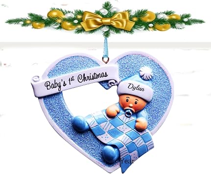 Personalized Babys 1st Christmas Ornament 2026 Custom Baby Name, Year Heart Christmas Tree Ornament Keepsake | Gift for New Parents & Baby Boy