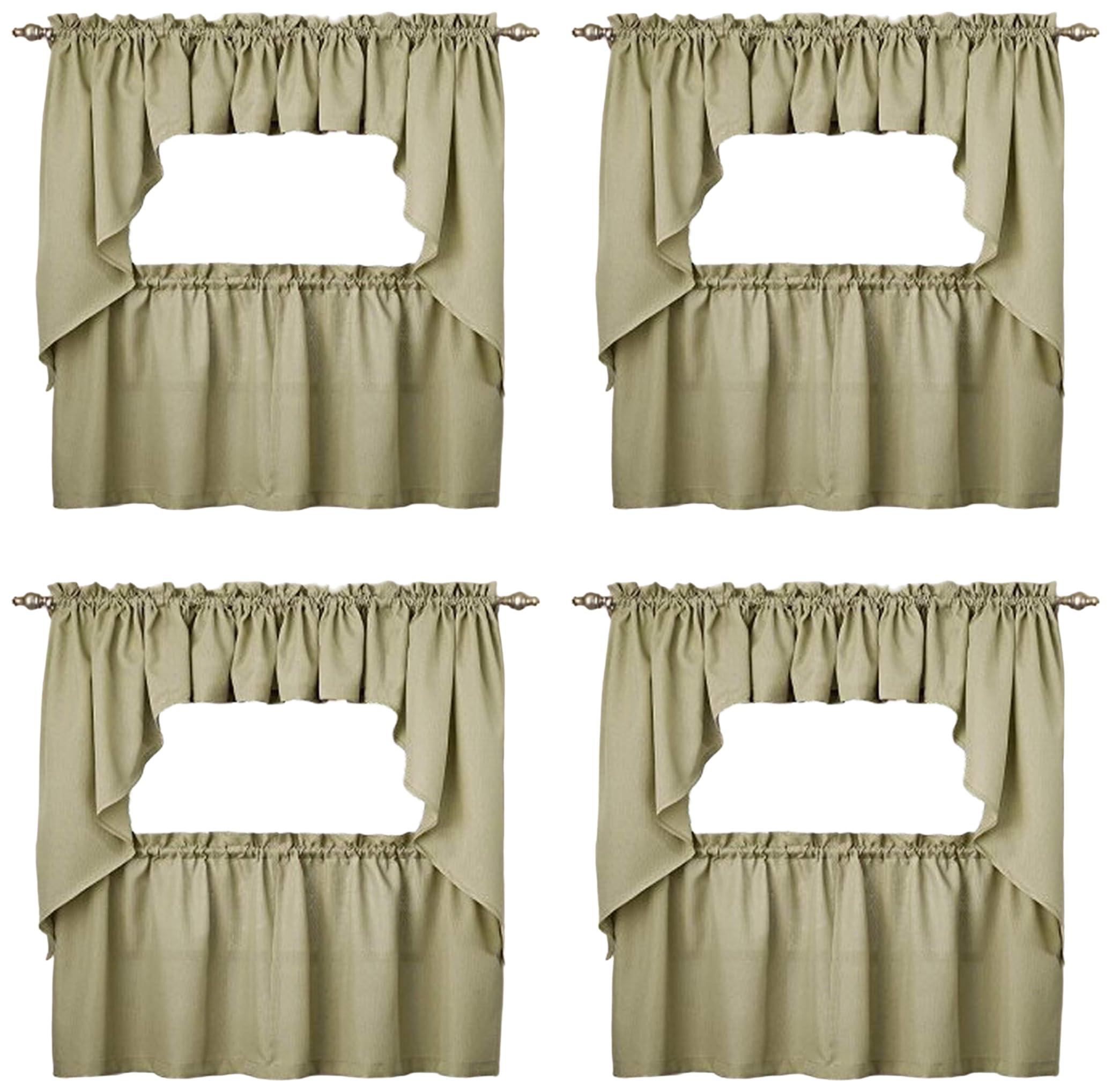 Sweet Home Collection Opaque Rib Cord Kitchen Curtains Pair, 36" Tier, Ribcord Sage (Pack of 4)