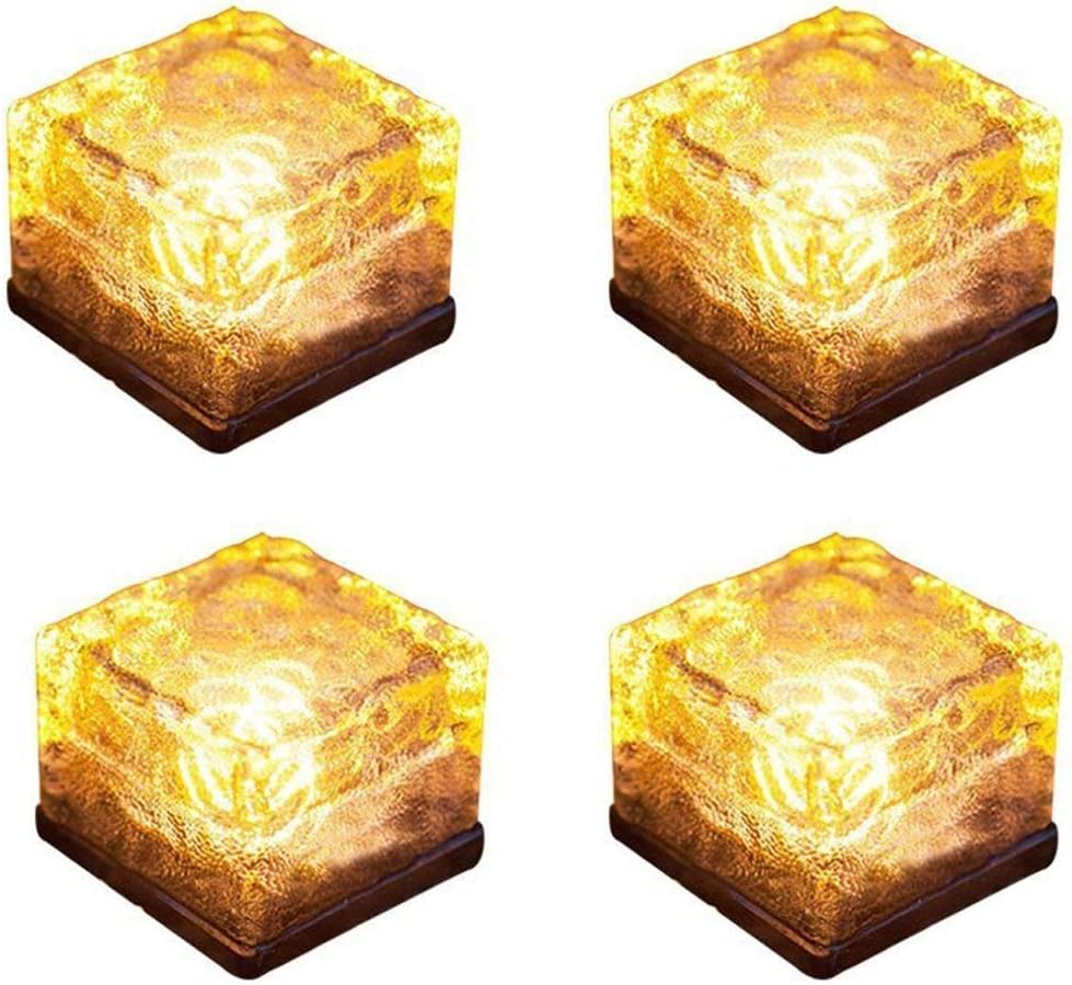 Solar Brick Light Solar Ice Light Ice Cube Lights Buried Light Paver for Garden Courtyard Pathway Patio Outdoor Decoration 4 Pack Warm White(Upgraded Package)