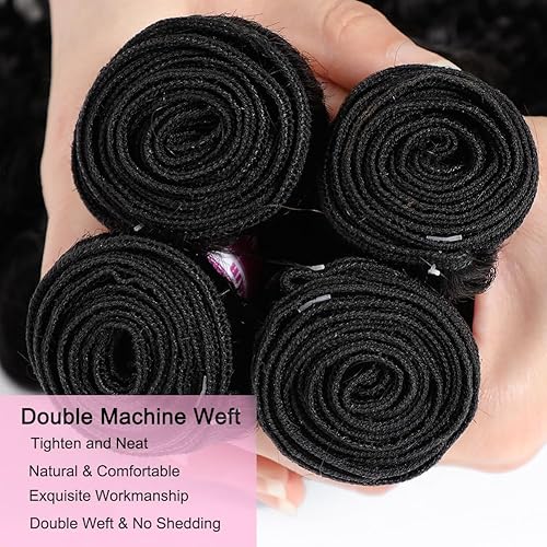 Miniatura 4 de Manojos de cabello humano brasileño ondulado para mujeres, 100% cabello virgen, color natural, extensiones de cabello ondulado, 14, 16, 18 pulgadas