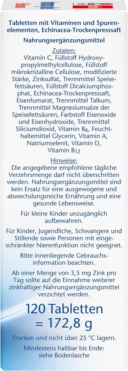 Doppelherz Immun plus Echinacea 8-in-1 Abwehr - Mit Vitamin C, Vitamin D und Zink als Beitrag zur normalen Funktion des Immunsystems - 120 Depot-Tabletten
