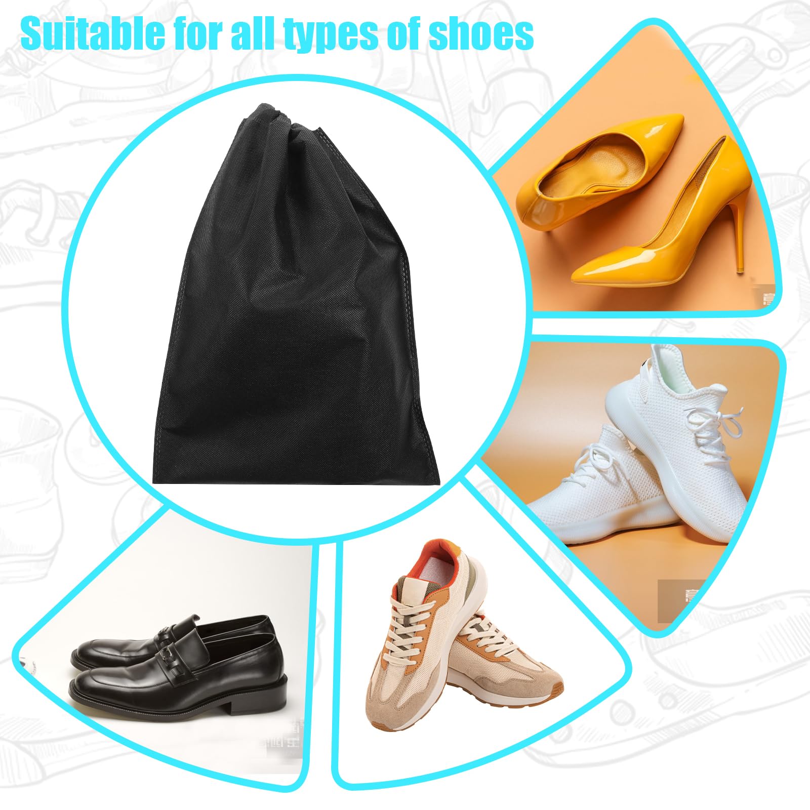 4szt. workowe walizki na buty, duże, łatwe do przenoszenia, worki na buty, nietkane, pyłoszczelne, torby na buty z sznurkiem, torby na buty, czarne, 40 × 30 cm, dla mężczyzn i kobiet, do domu, sportu