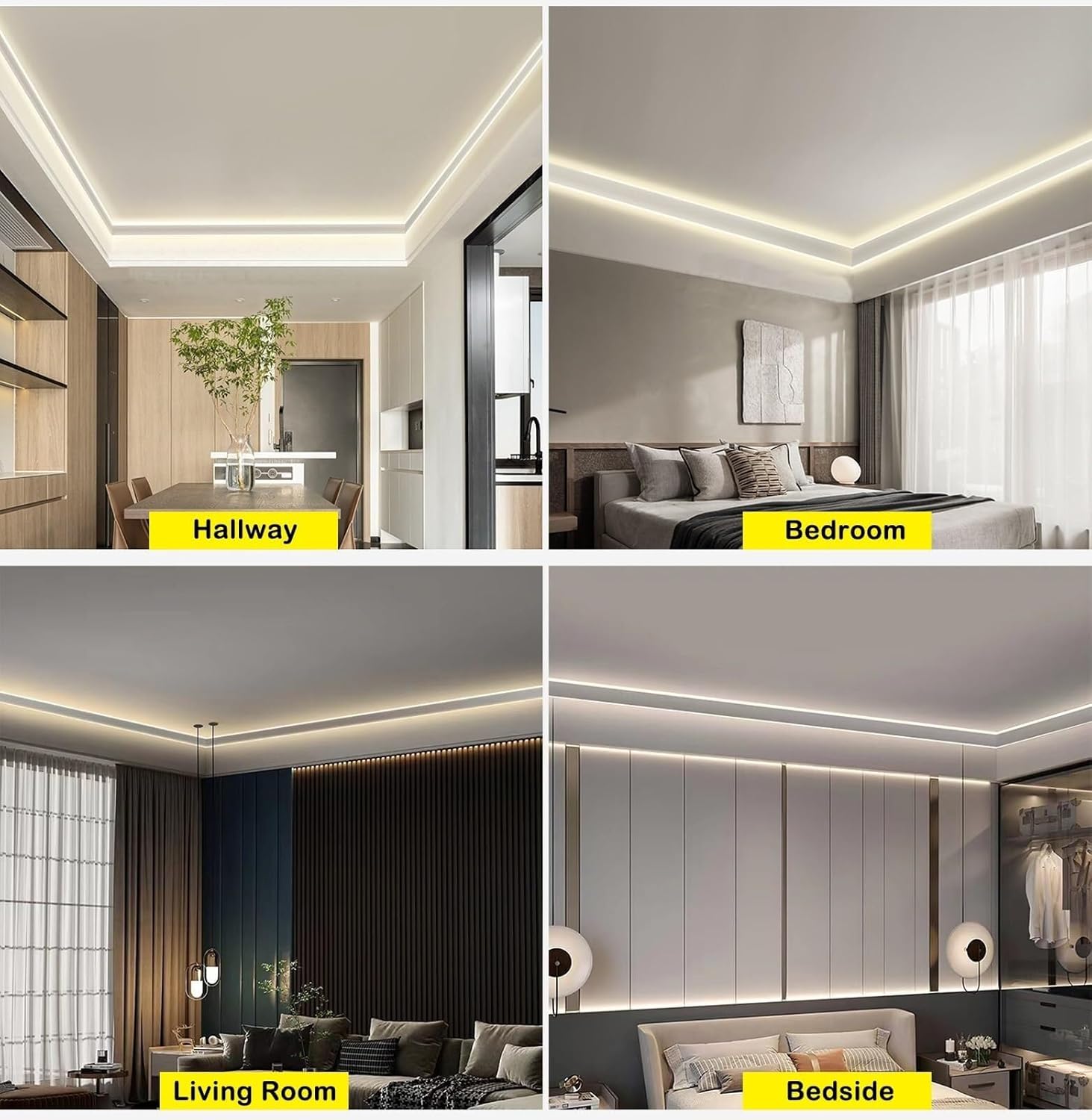 Aluminum Crown Moulding with LED Diffuser for Home Theaters & Hotels - 1.2m/3.9ft Ceiling Trim for LED Strip Light Decoration on Walls, Floors, & Corners