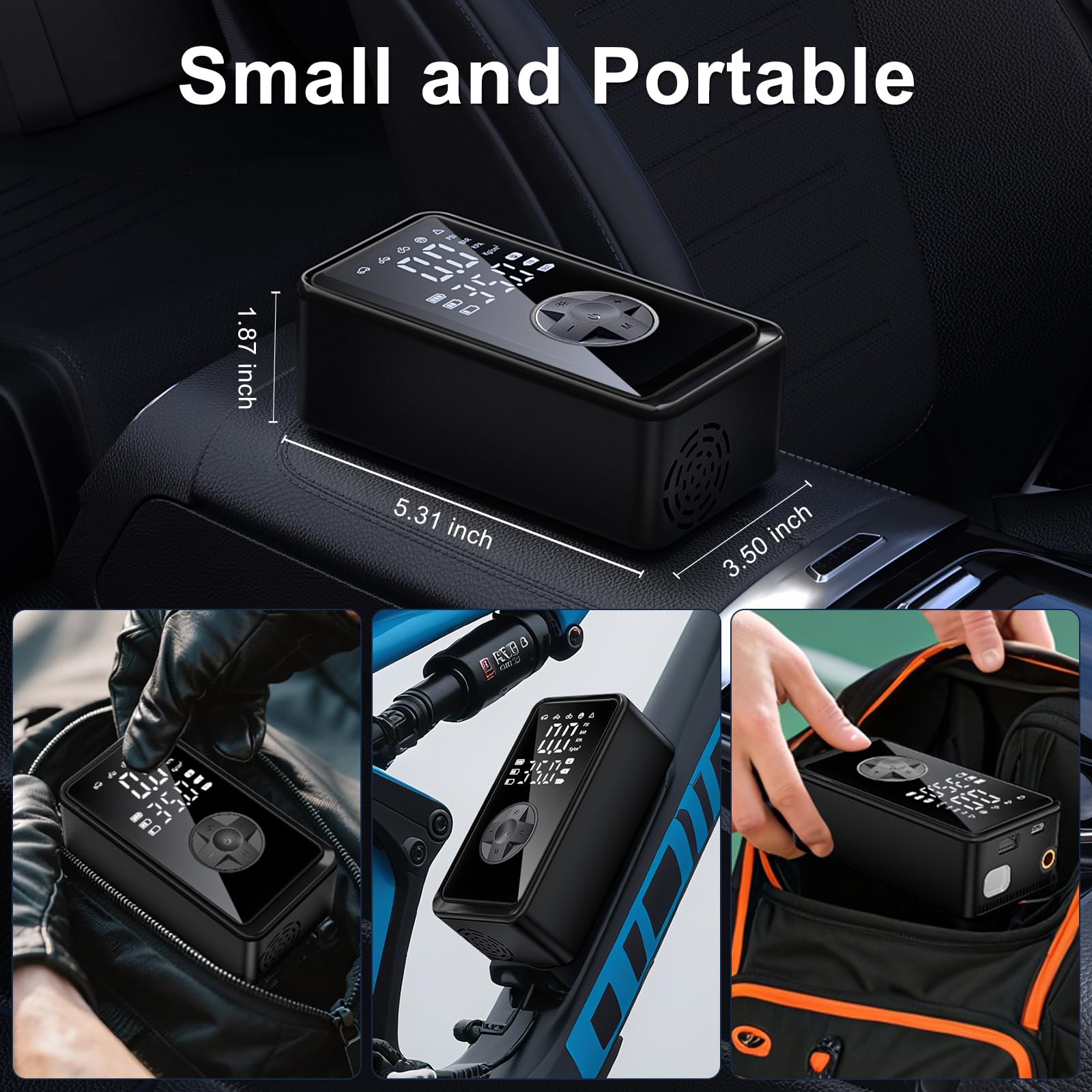 Tire Inflator Portable Air Compressor, Auto Air Pump for car tires with Digital Tire Pressure Gauge, Dual Digital LCD, Pocket Air Compressor for Cars, Bike, Motorcycle, Ball