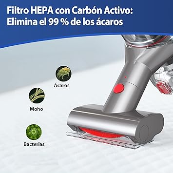40KPa/450W Aspiradora Sin Cable Potente, 60Min Escoba Aspirador Sin Cable para el Hogar, Ultra-Silenciosa con Pantalla LED Inteligente, Cepillo Anti-Enredos para Suelos, Alfombras y Pelos de Mascotas4