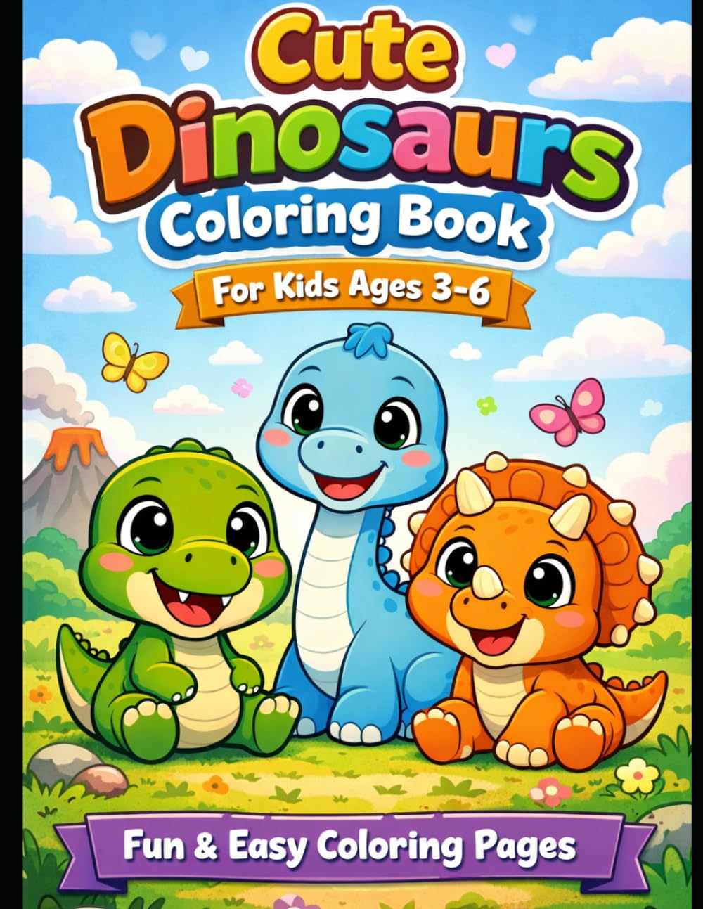Cute Dinosaurs Coloring Book for Kids Ages 3–6: Simple and Cute Dinosaur Coloring Pages, Big Bold Outlines, Perfect for Preschool Learning & Fun