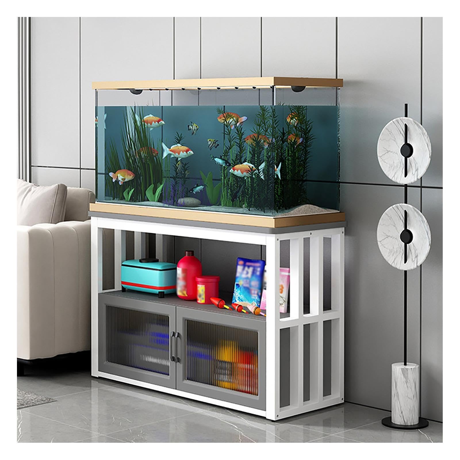 Tavolo per Acquario, Supporto per Acquario, Supporto per Terrario | Robusta Struttura in Acciaio, 3 Ripiani Aperti, Capacità di Carico 200 kg(White C,90x40x80cm/35x16x31in)
