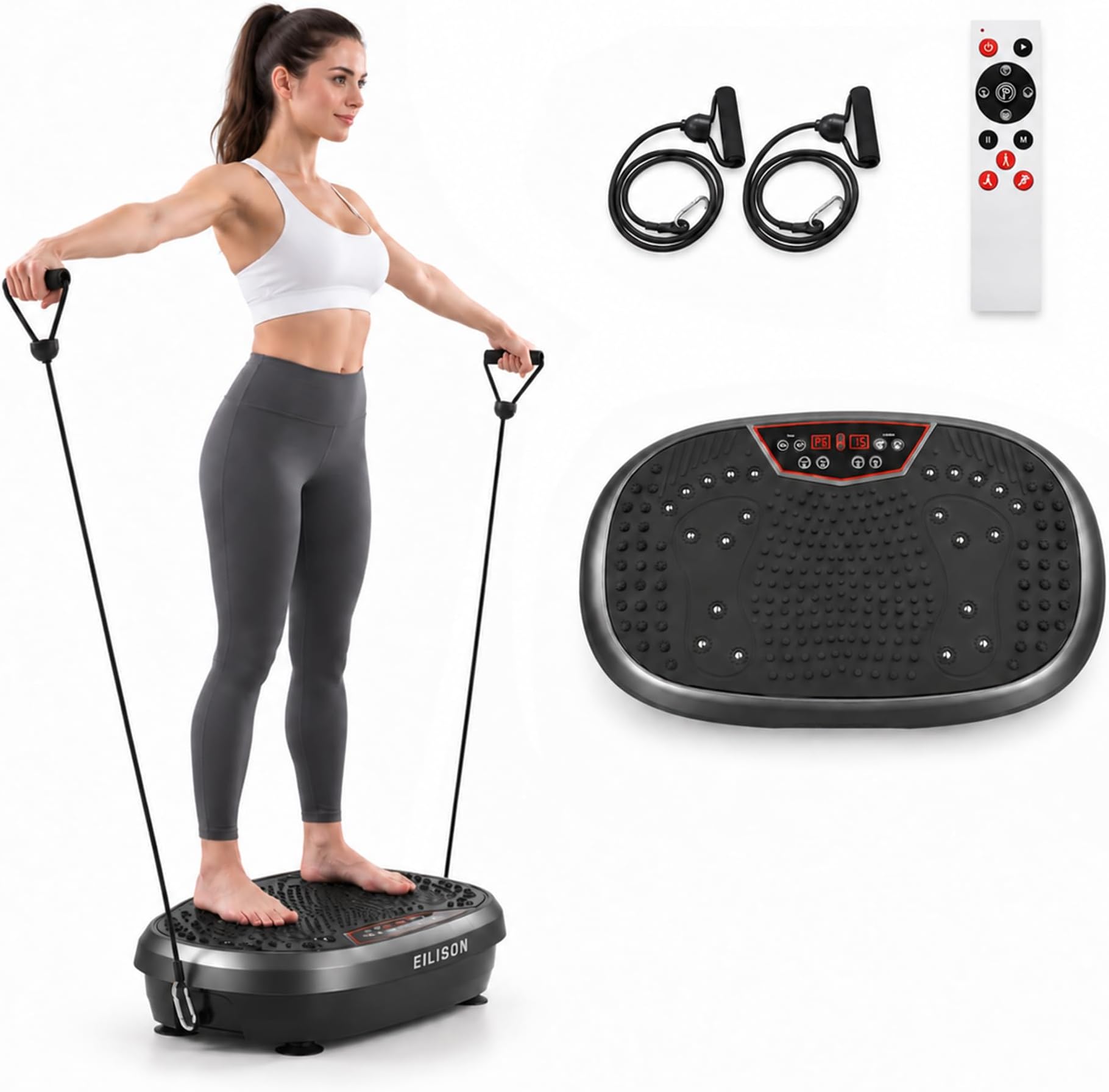 EILISON FitMax 3D XL Vibration Plate Exercise Machine - Whole Body Workout Vibration Platform w/Loop Bands - Lymphatic Drainage Machine for Weight Loss, Shaping, Wellness, Recovery