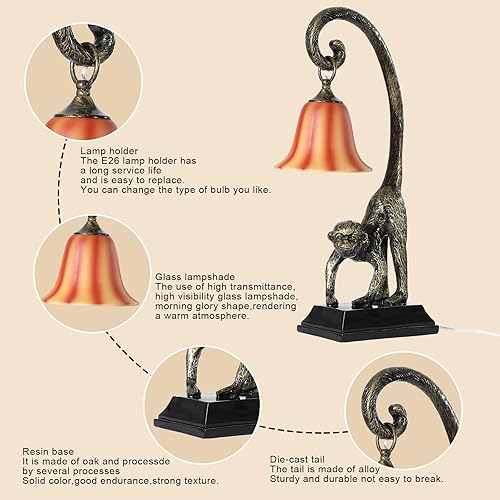 Miniatura 4 de CHABEI - Lámpara de mesa moderna de resina en color bronce con mono, lámpara de escritorio, lámpara de animales, luz LED de mesita de noche