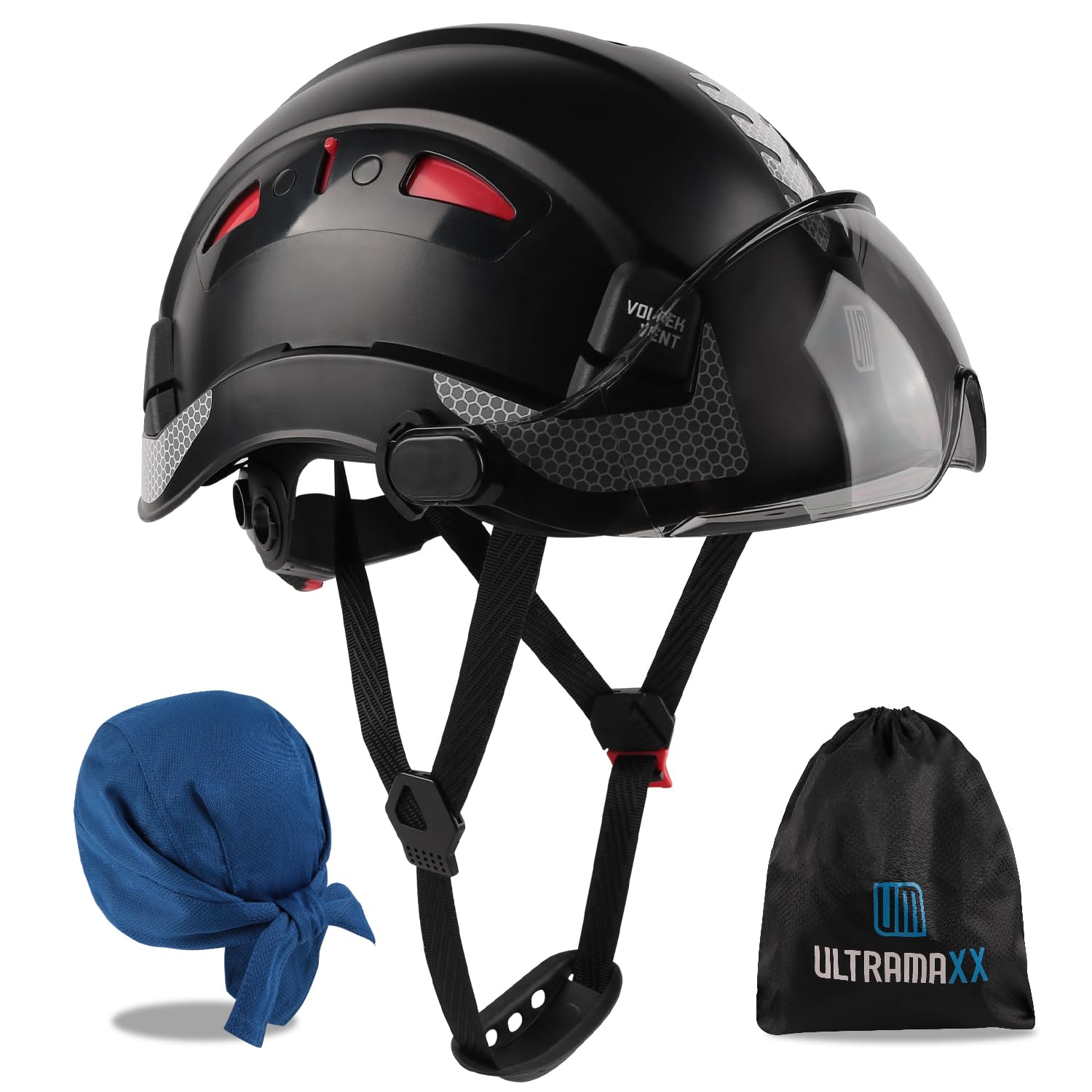 Safety Helmet Hard Hat with Visor, Lightweight Vented Work Helmet, 6-Point Adjustable Ratchet Suspension Hardhat for Industrial and Construction