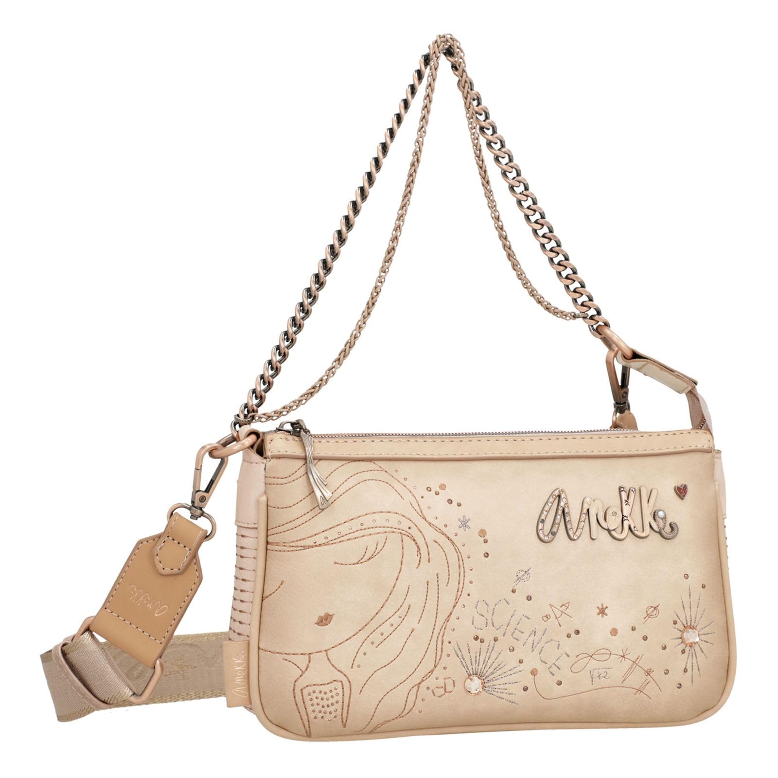 Anekke - Umhängetasche für Damen - Umhängetasche aus Kunstleder für Damen mit verstellbarem Riemen, Metallgriff und Reißverschlüssen - 3 Fächer - Zubehör und Accessoires für Damen - Maße 25 x 15 x 5