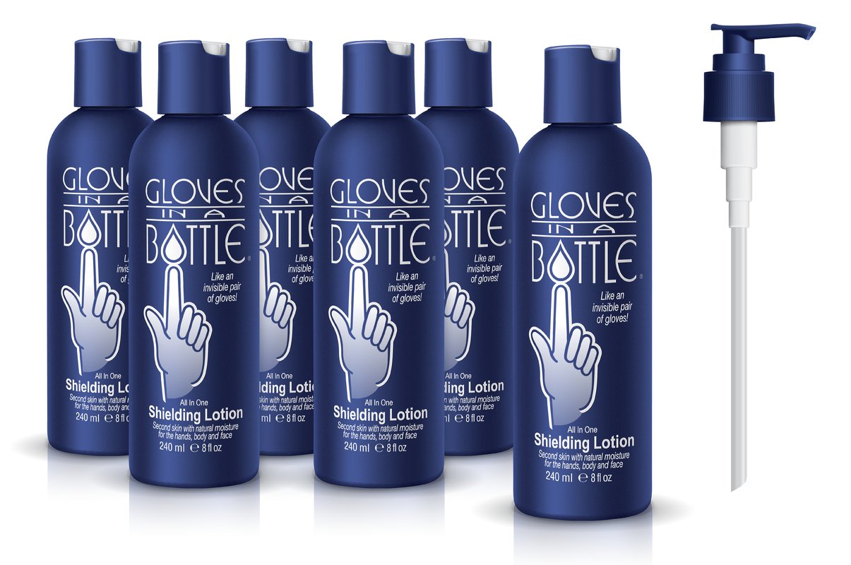 6-Pack Gloves In A Bottle Shielding Lotion with Dispenser - Great for Dry Itchy Skin! Grease-less and Fragrance Free! (8oz-240ml)