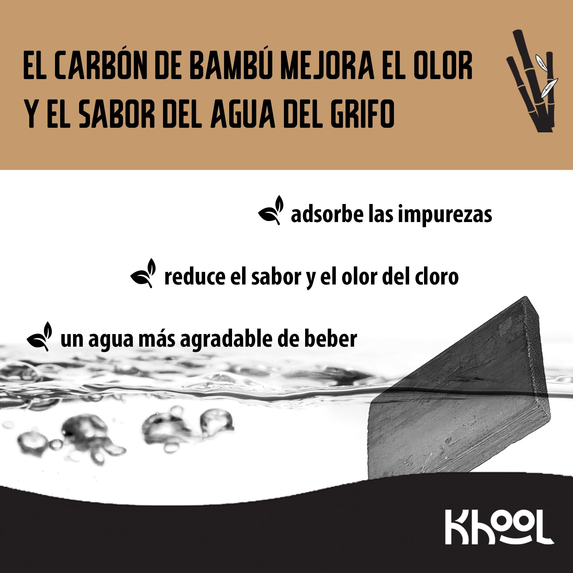 KHOOL | Carbón de Bambú para Bolsas de Hidratación y Camelbak | Purificador Natural | Elimina Sabores y Olores Desagradables | Hidratación Mejorada | 12 Bloques