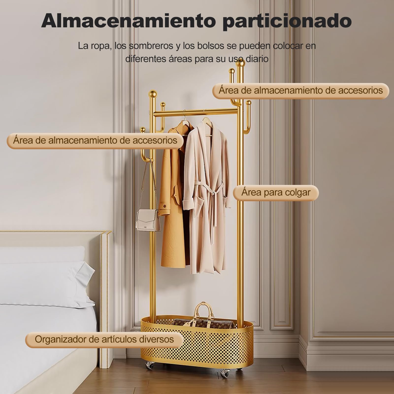 Ergocar Percheros Burro, Perchero Para Chaqueta y Sombrero Con Cesta, Diseño Multifuncional. Puede Moverse De Forma Estable a 360°, Adecuado Para Colocar En La Cama, La Sala De Estar y El Porche