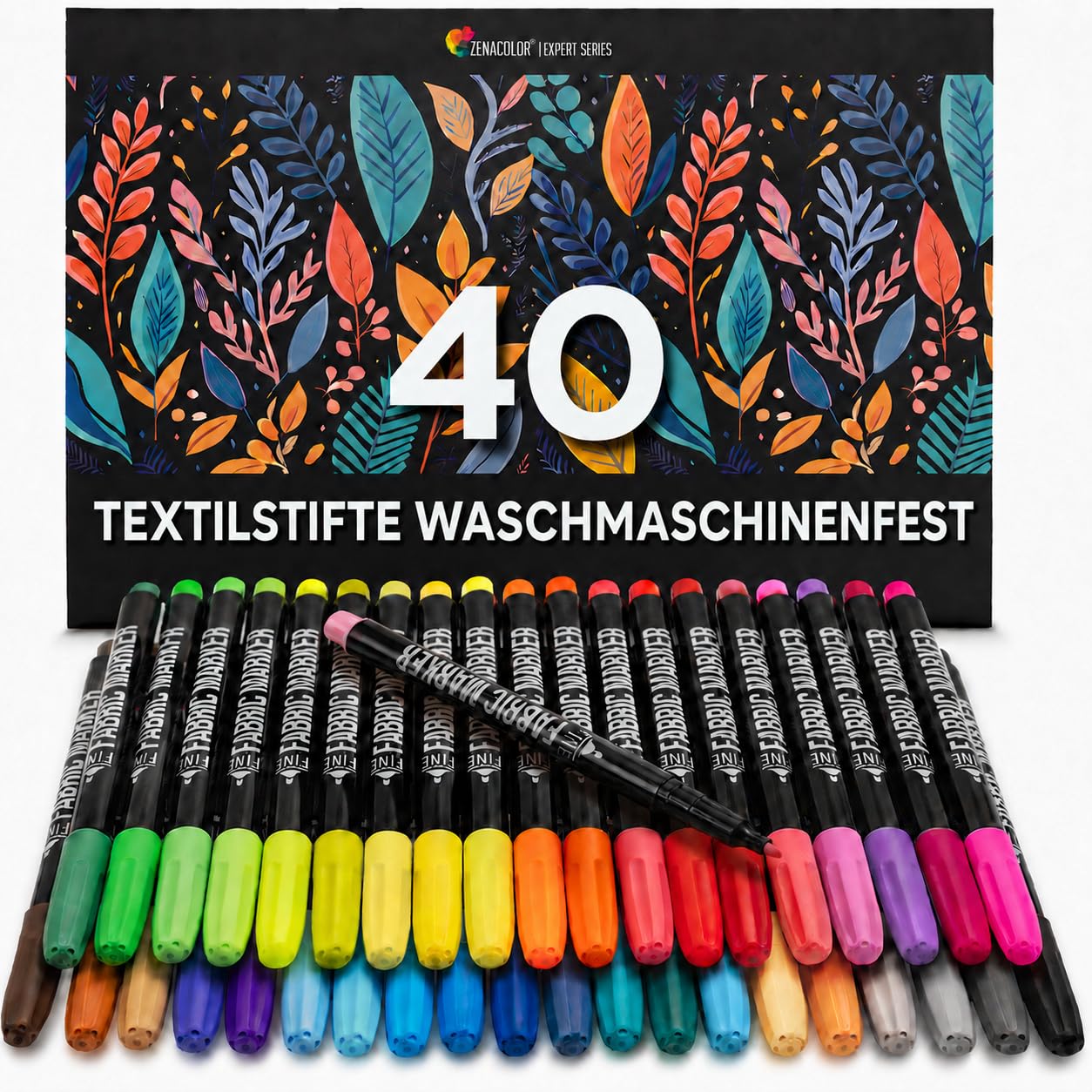 Zenacolor 40 Textilmarker für Stoff, ungiftig, waschfest | Feine Spitze · Intensive und Pastellfarben · Für Stoffe, T-Shirts und Taschen