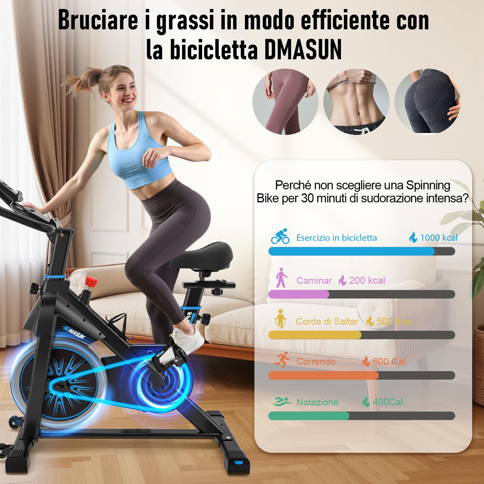 DMASUN Cyclette da Casa con Resistenza Regolabile, Cyclette Professionale con Portabicchieri e LCD Migliorata, Comodo Cuscino, Capacità 160Kg