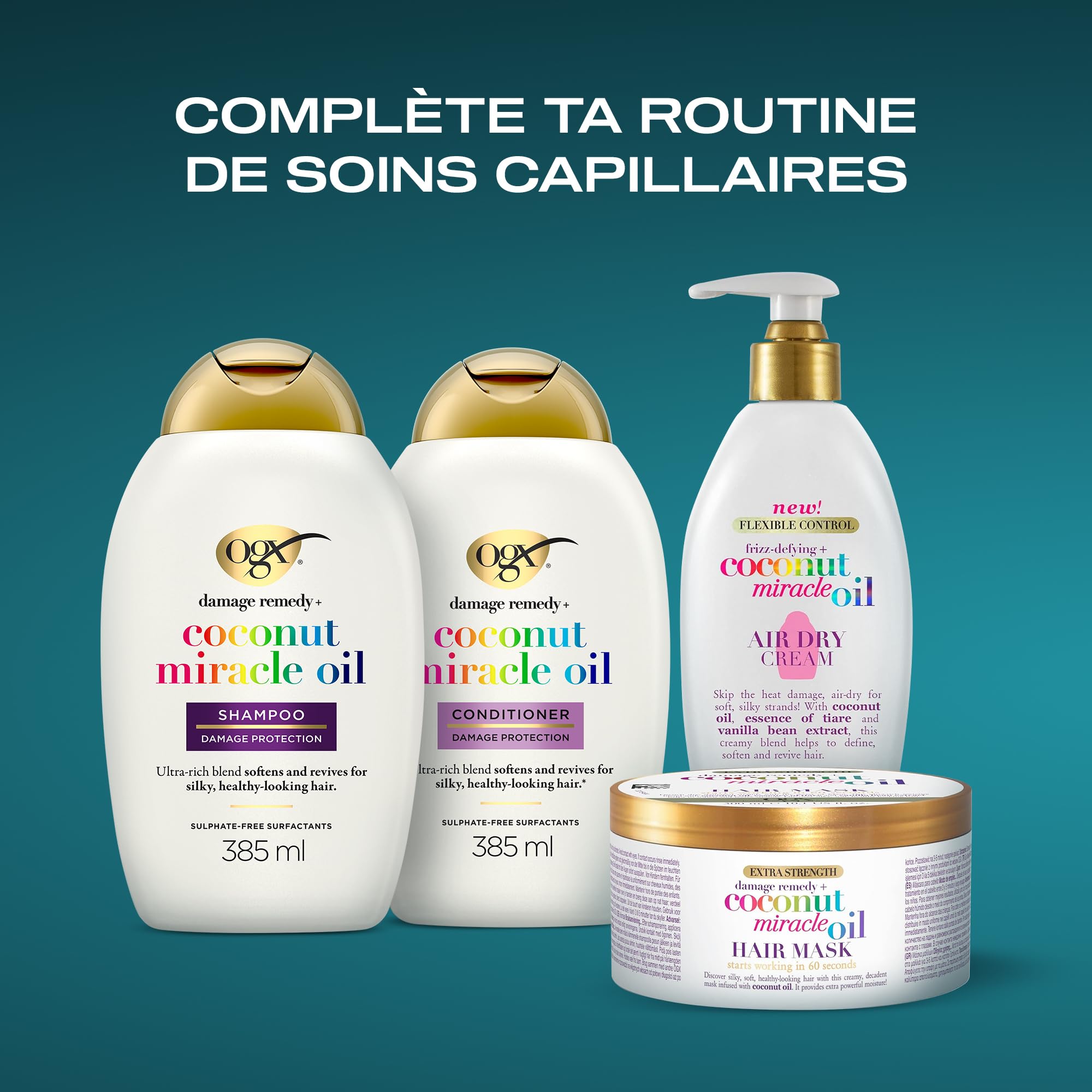 OGX | Shampooing Extra Strength Damage Remedy + Coconut Miracle Oil (flacon de 385 ml) – Shampoing réparateur au lait de coco – Soin pour cheveux secs et abîmés