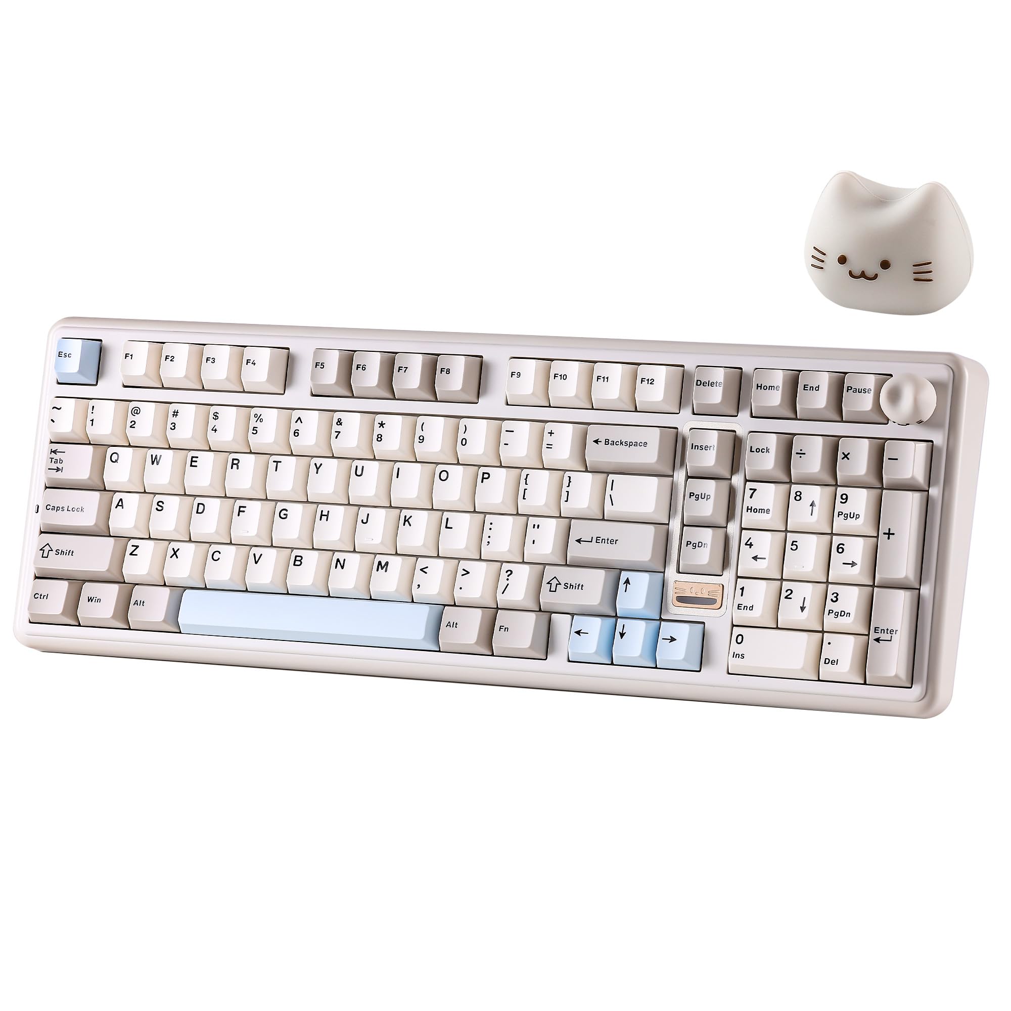 YUNZII B98 PRO QMK/VIA Wireless Mechanical Gaming Keyboard, 96% Layout with Numpad and Cute Cat Knob, BT/2.4G/USB-C, Pre-Lubed Switch Hot Swap Gasket, RGB for Win/Mac (Beige, Milk V2 Linear Switch) - 2
