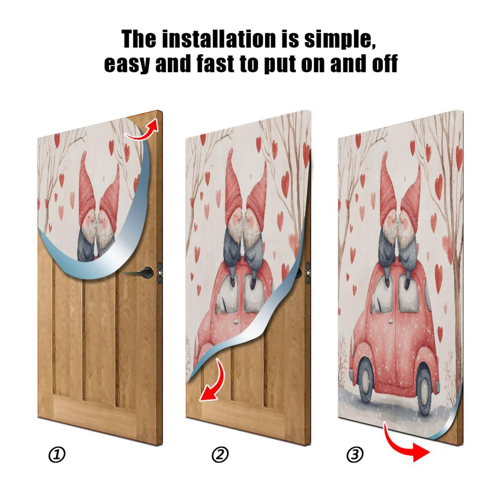 FLildon Valentine's Day Gnomes on Car Door Cover Decoration, Party Accessory Porch Decor for Festive Ornament Room Door Covers 36 x 98 Inch