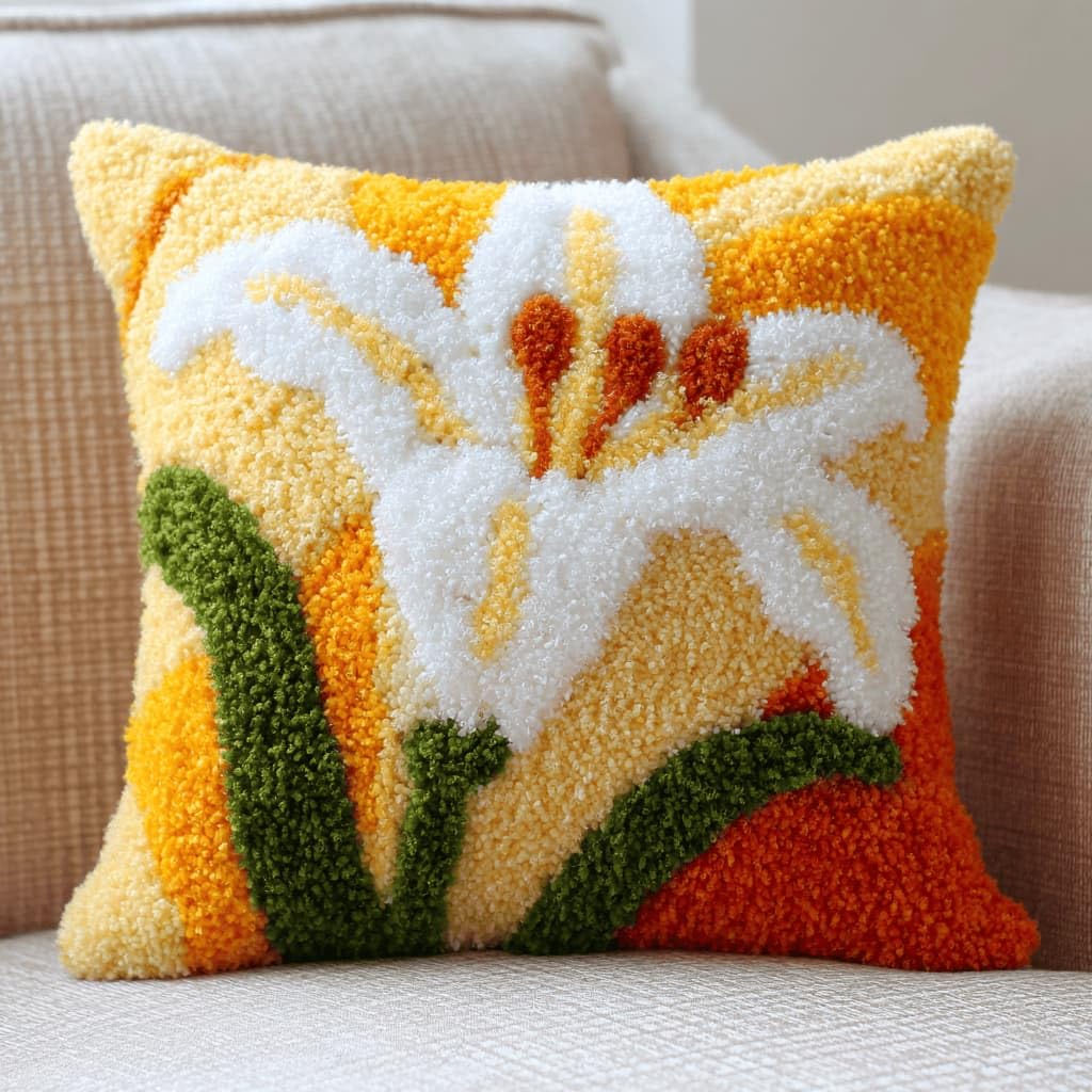 Kitquiver Latch Hook DIY Pillow Kit,Lily Handmade Cushion Cover 43X43Cm