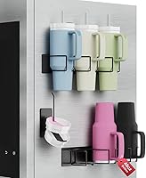Arctiiro Magnetic Stanley Cup Holder for Fridge - 40oz Tumbler Organizer with 6-Lid Storage, Rustproof Kitchen Pantry Rack