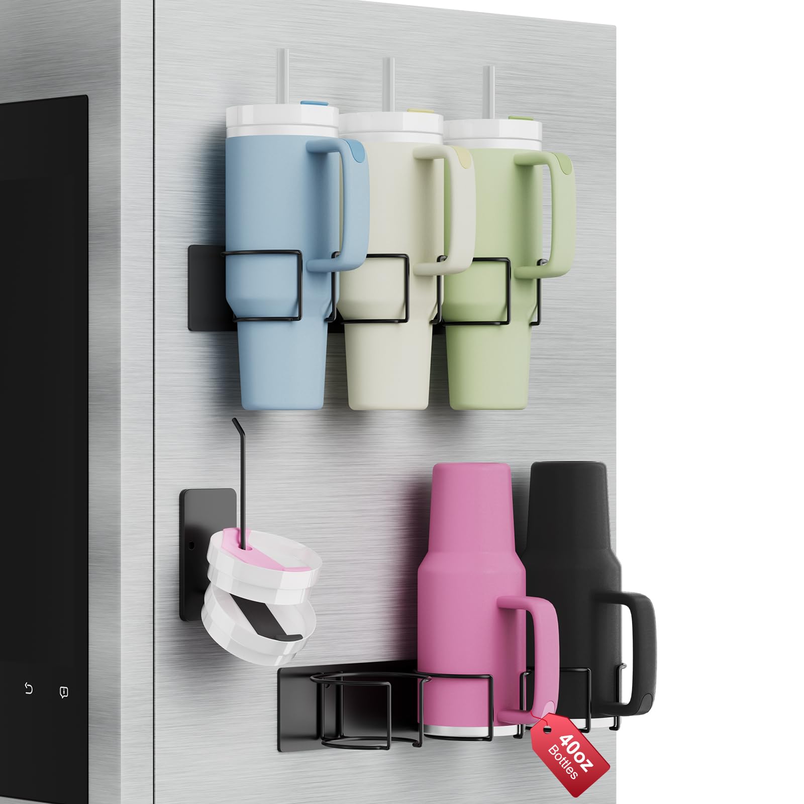 Magnetic Stanley Cup Holder for Refrigerator Water Bottle Organizer for Stanley 40 oz with Tumbler Lid Organizer Kitchen