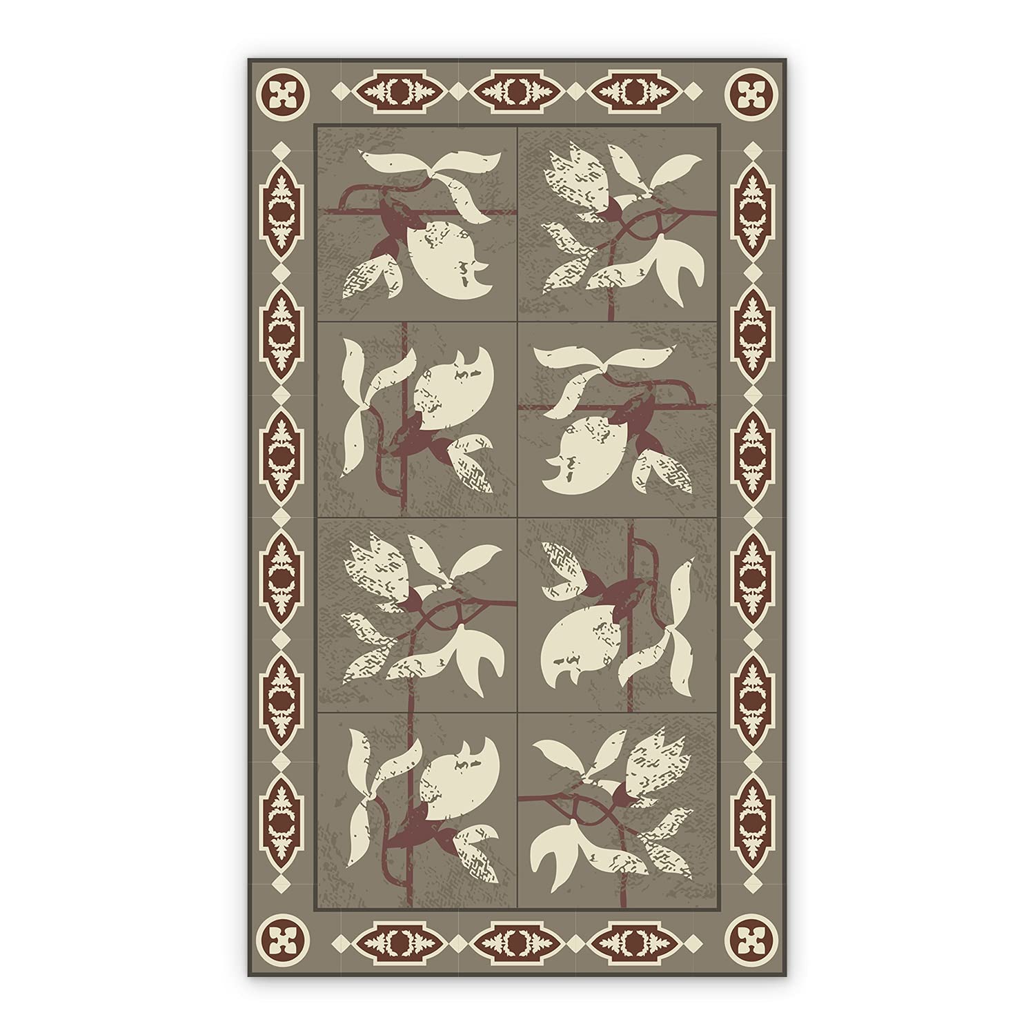 Tapis en vinyle de cuisine BirdsEcho 60x80cm imperméable en PVC bleu et blanc style azulejos