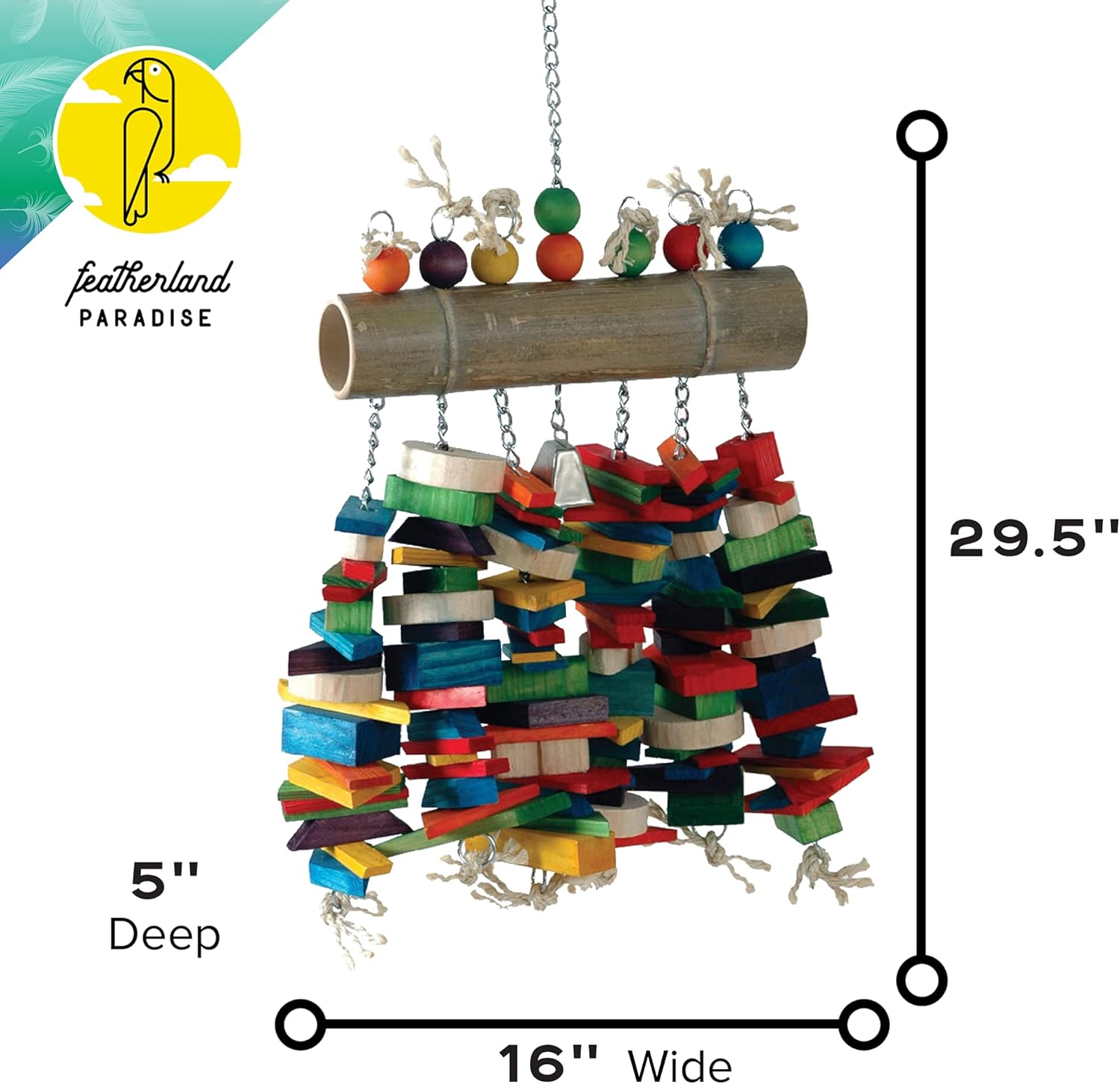 Caitec Bamboo Log Bird Chew Toy, Colorful & Entertaining, Great for Chewing, 27” x 16” x 4”, X-Large